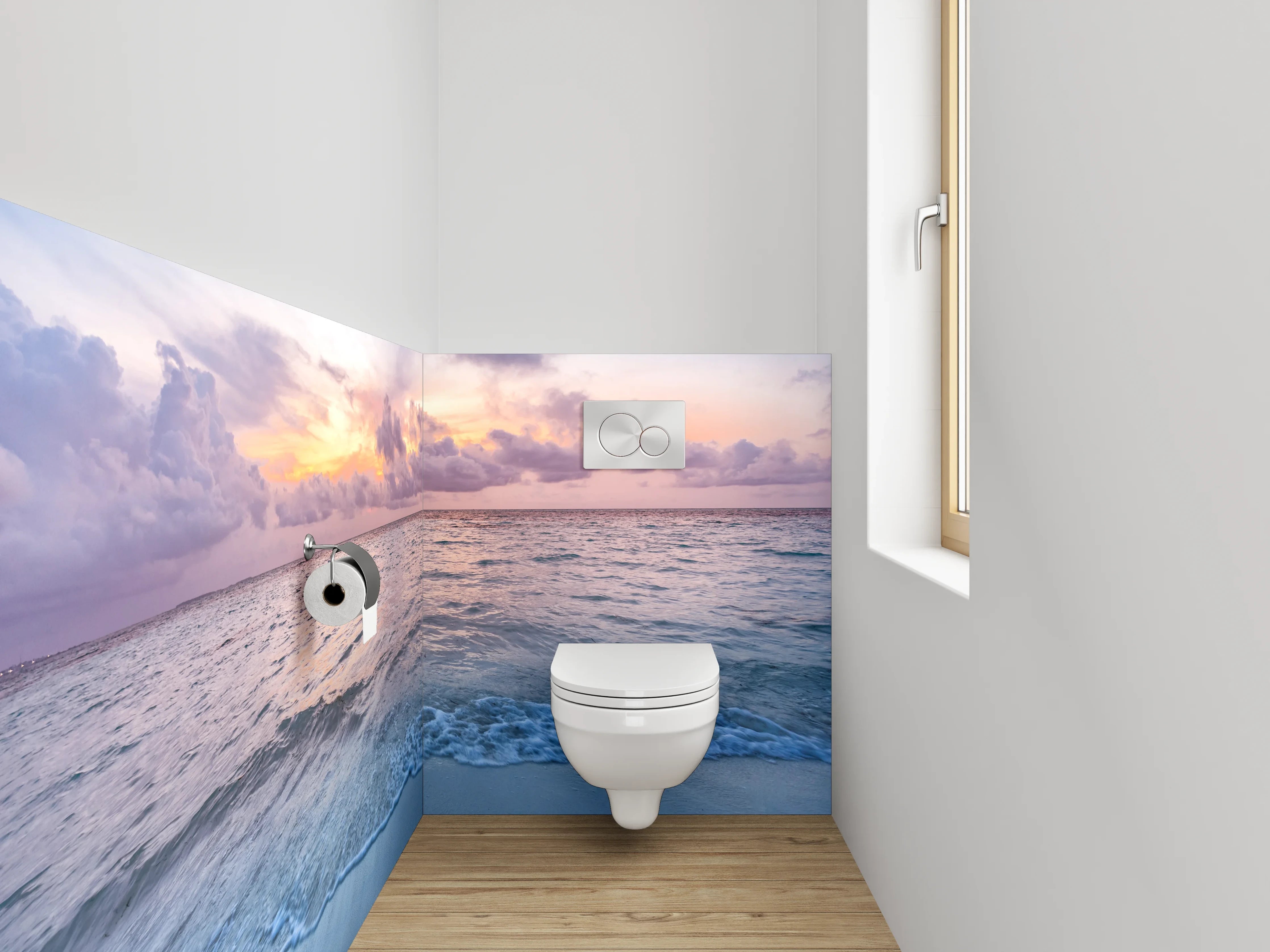 WC-Rückwand - Grauschimmer über weißen Wellen