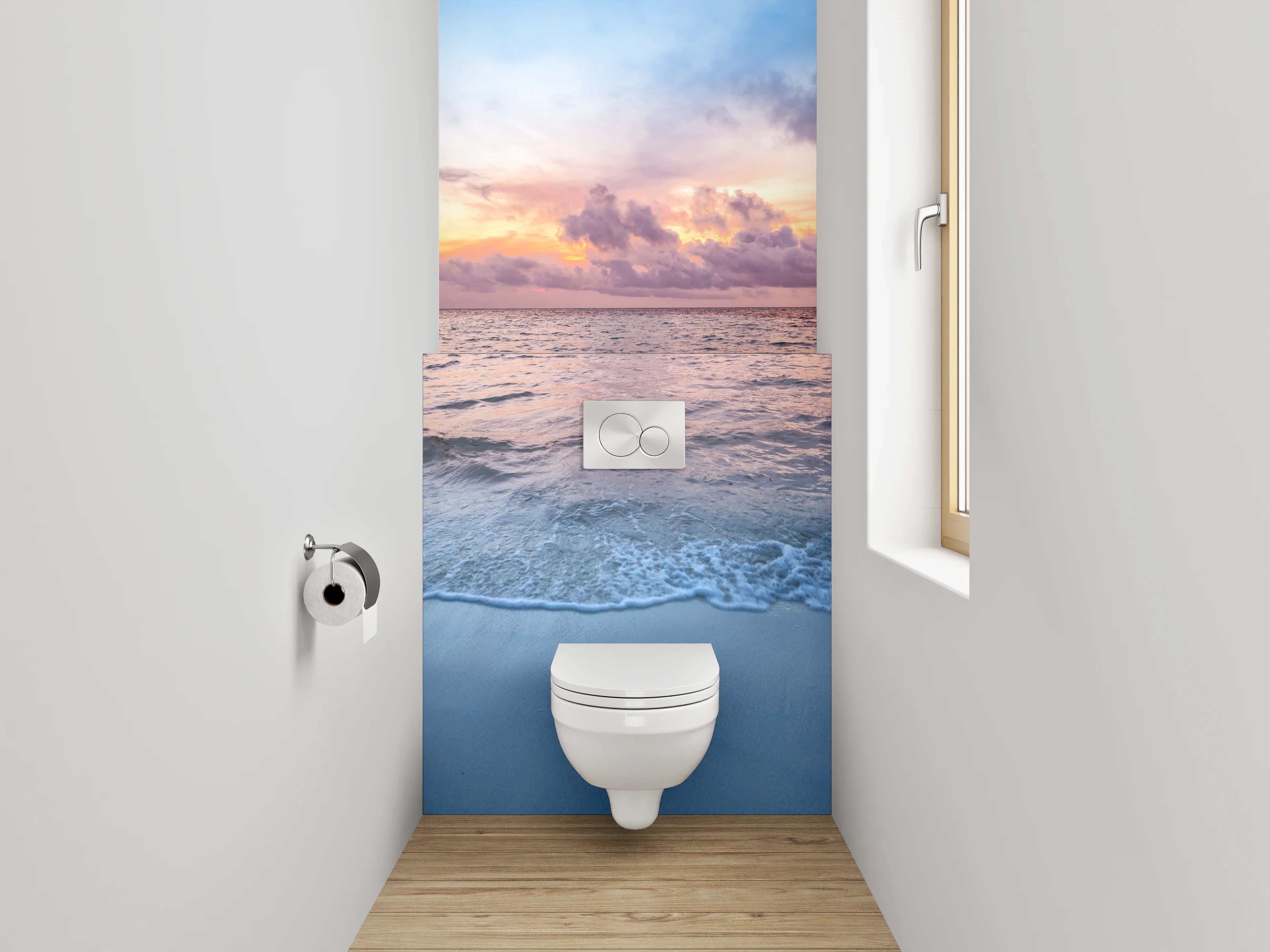 WC-Rückwand - Grauschimmer über weißen Wellen