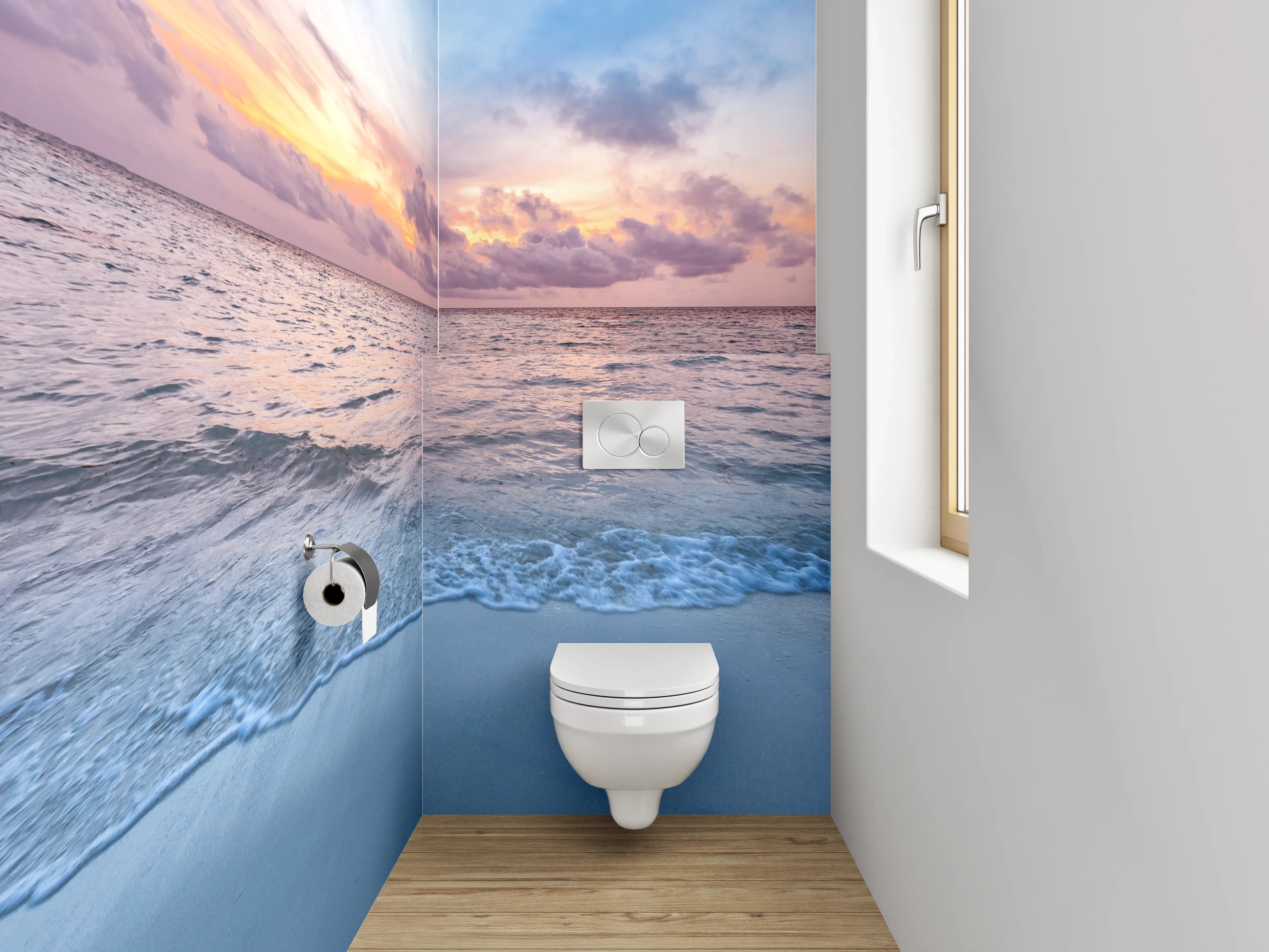 WC-Rückwand - Grauschimmer über weißen Wellen