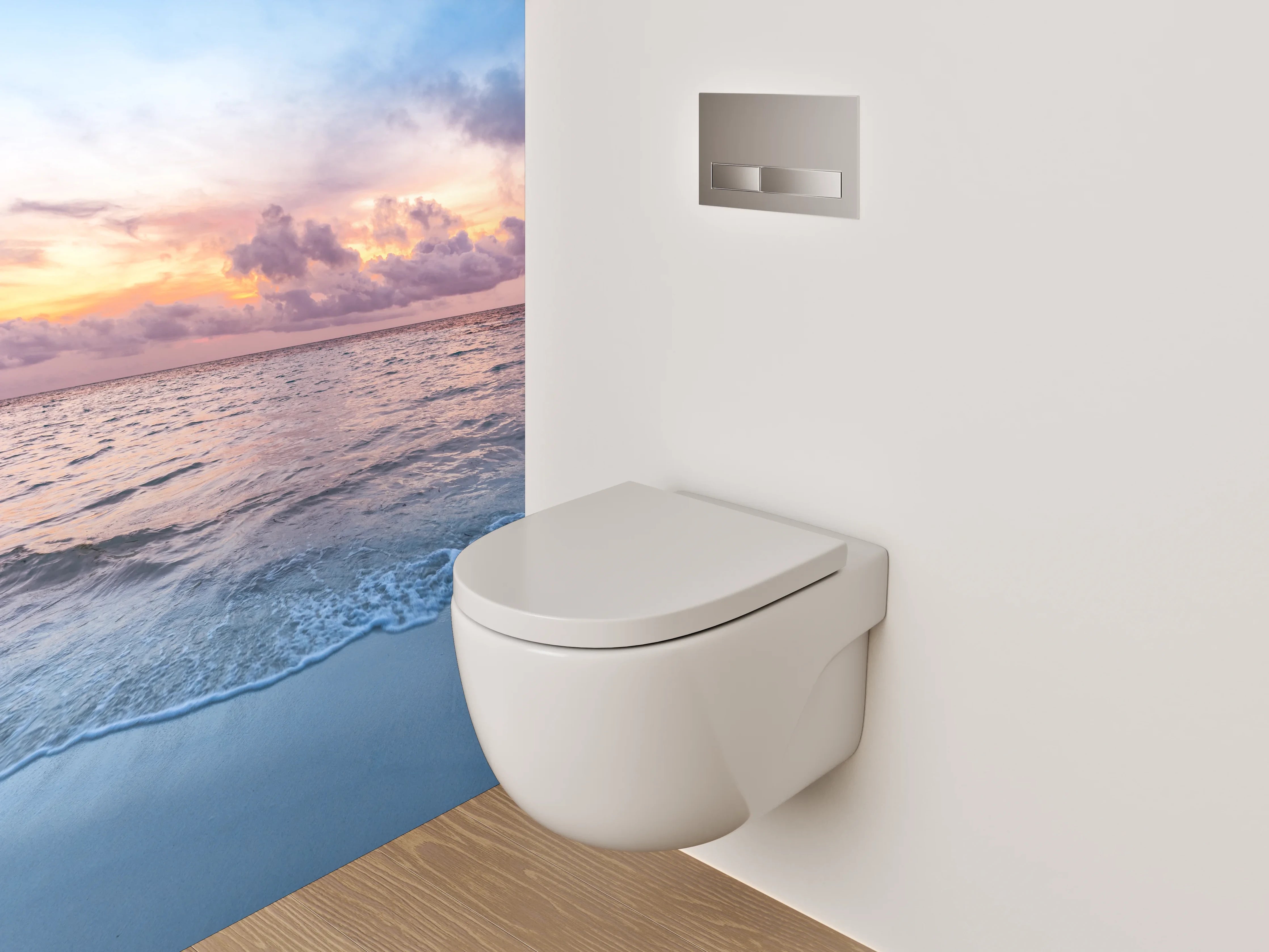 WC-Rückwand - Grauschimmer über weißen Wellen