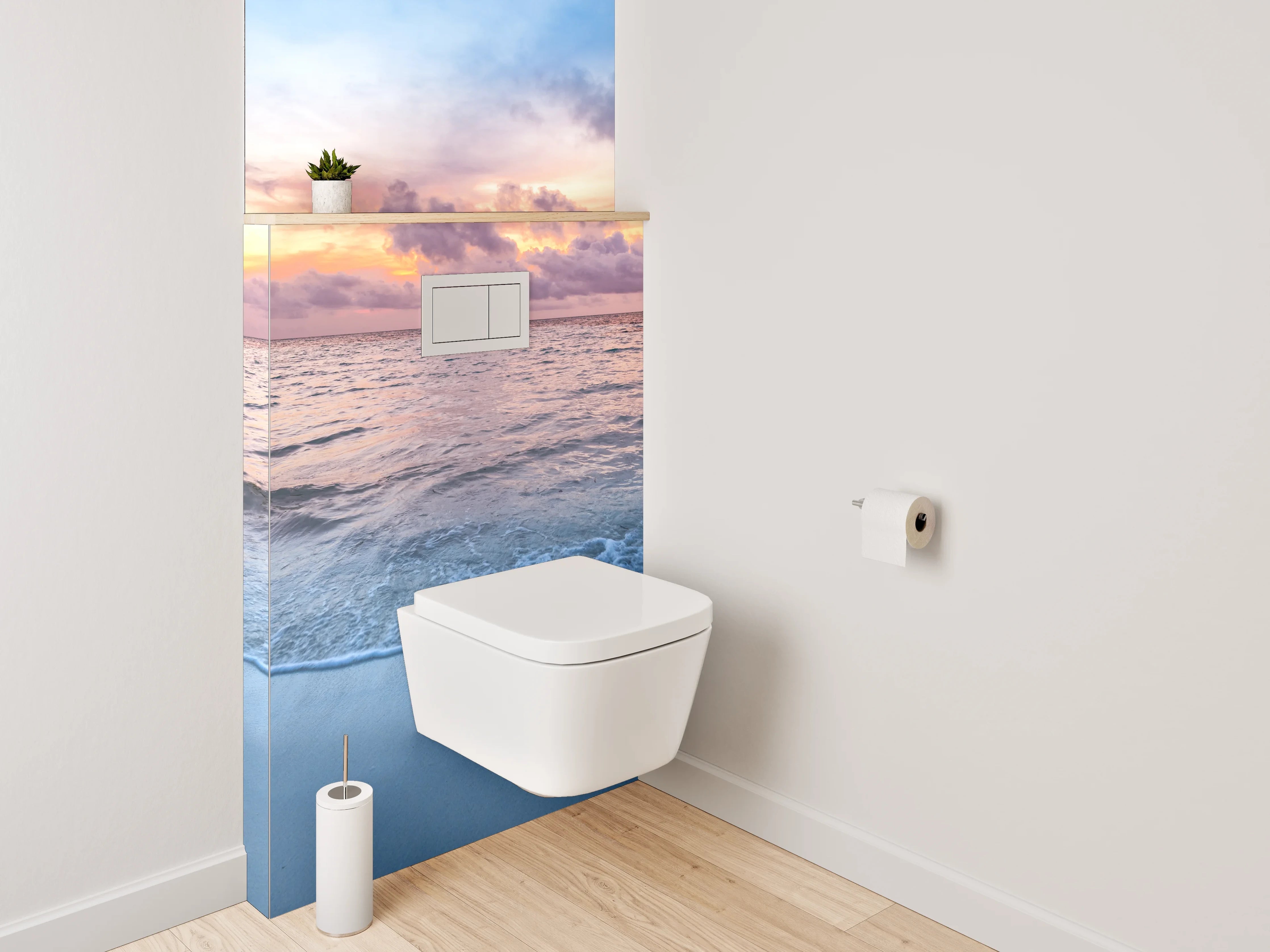 WC-Rückwand - Grauschimmer über weißen Wellen