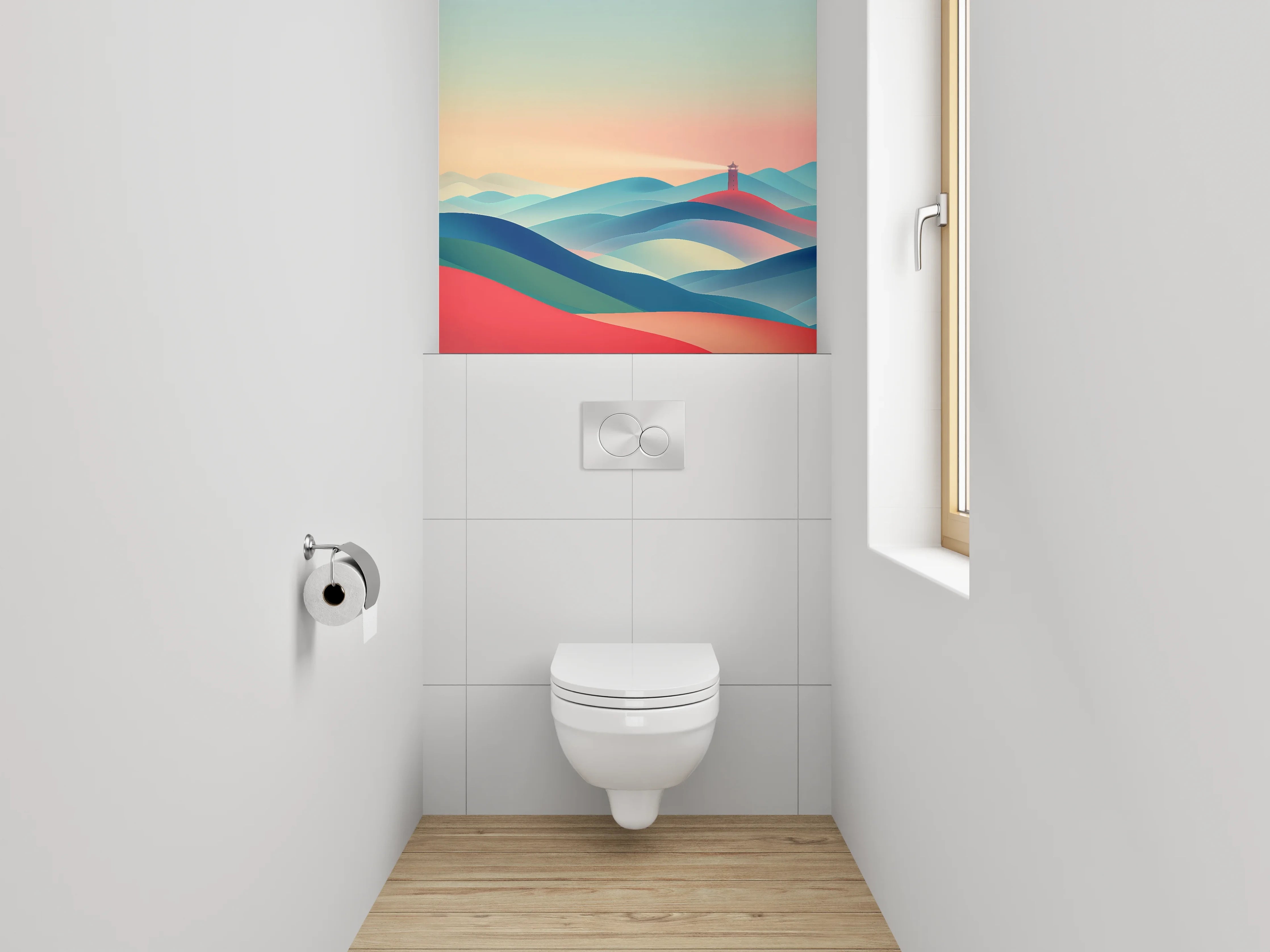 WC-Rückwand - Grauschimmer über weißer Küstenwacht