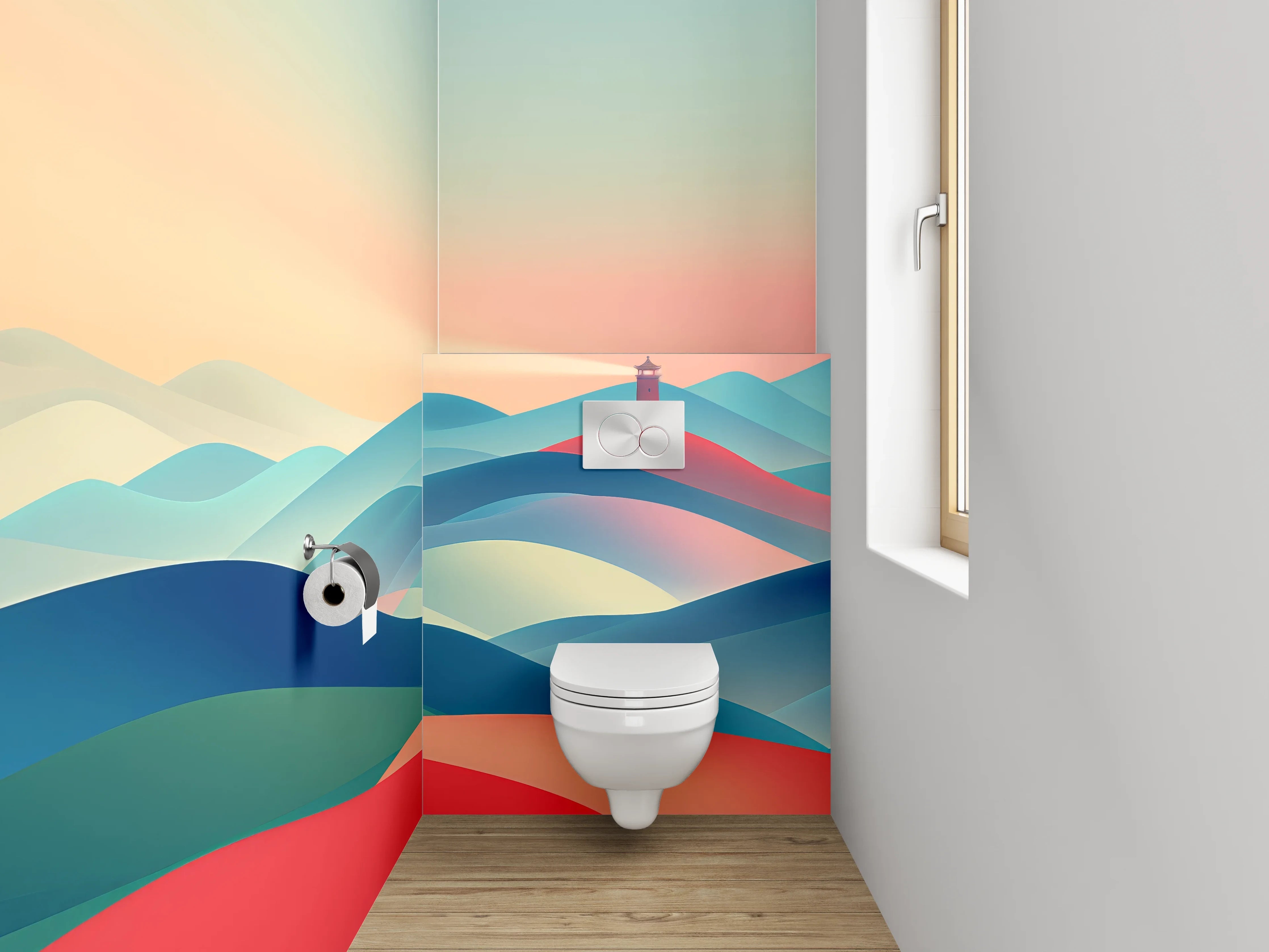 WC-Rückwand - Grauschimmer über weißer Küstenwacht