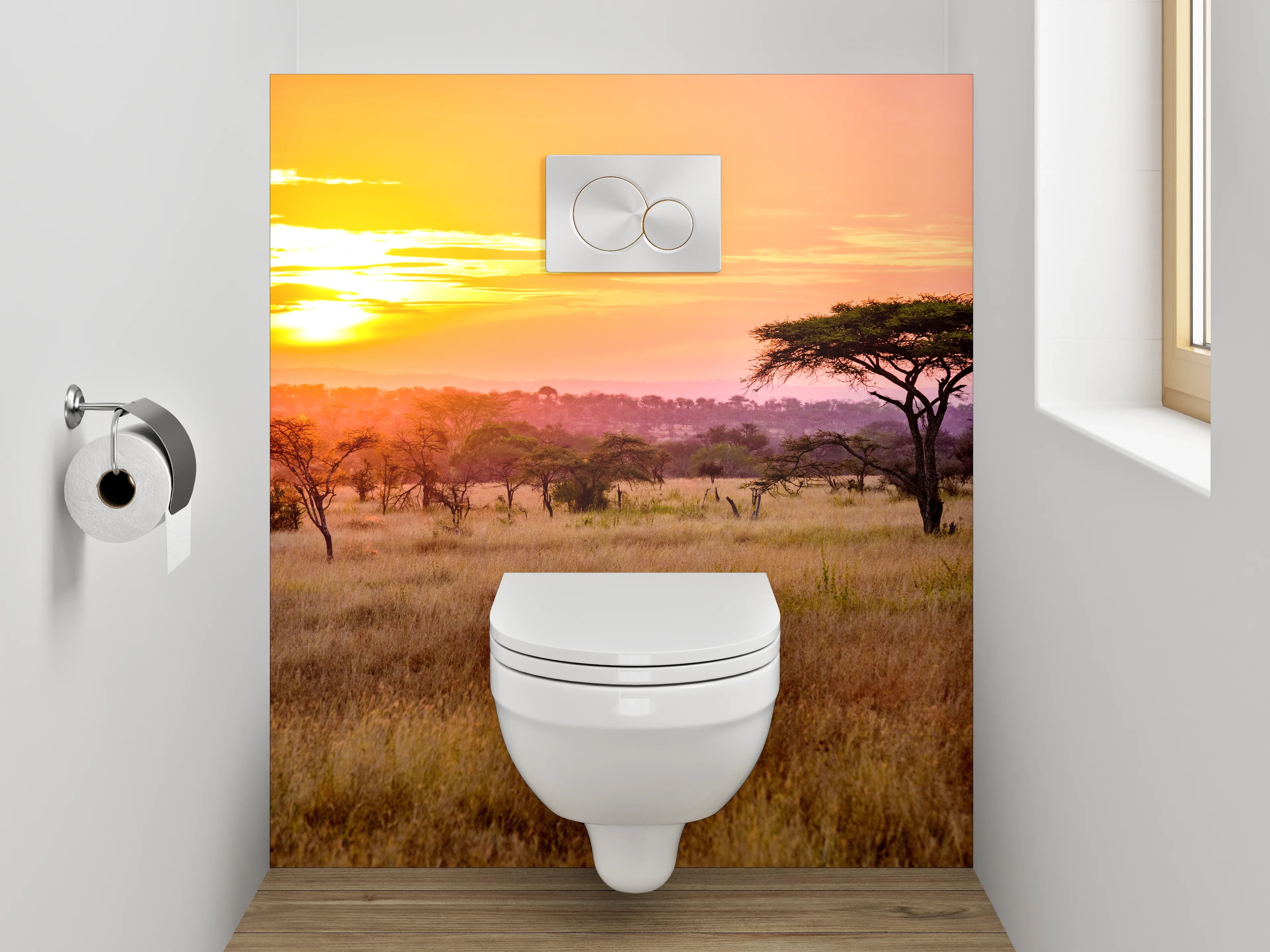 WC-Rückwand - Grauschimmer über weißer Steppe