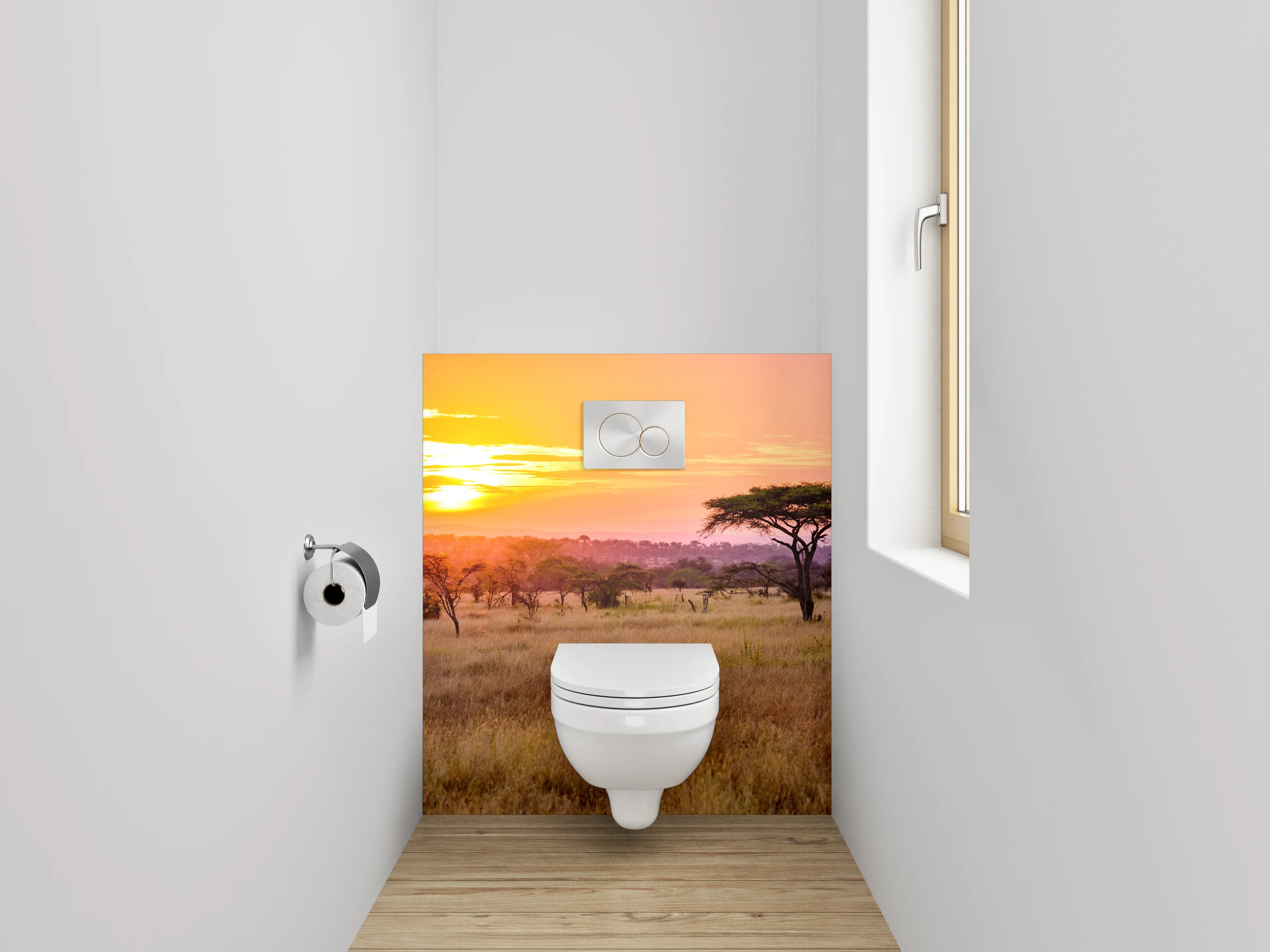 WC-Rückwand - Grauschimmer über weißer Steppe