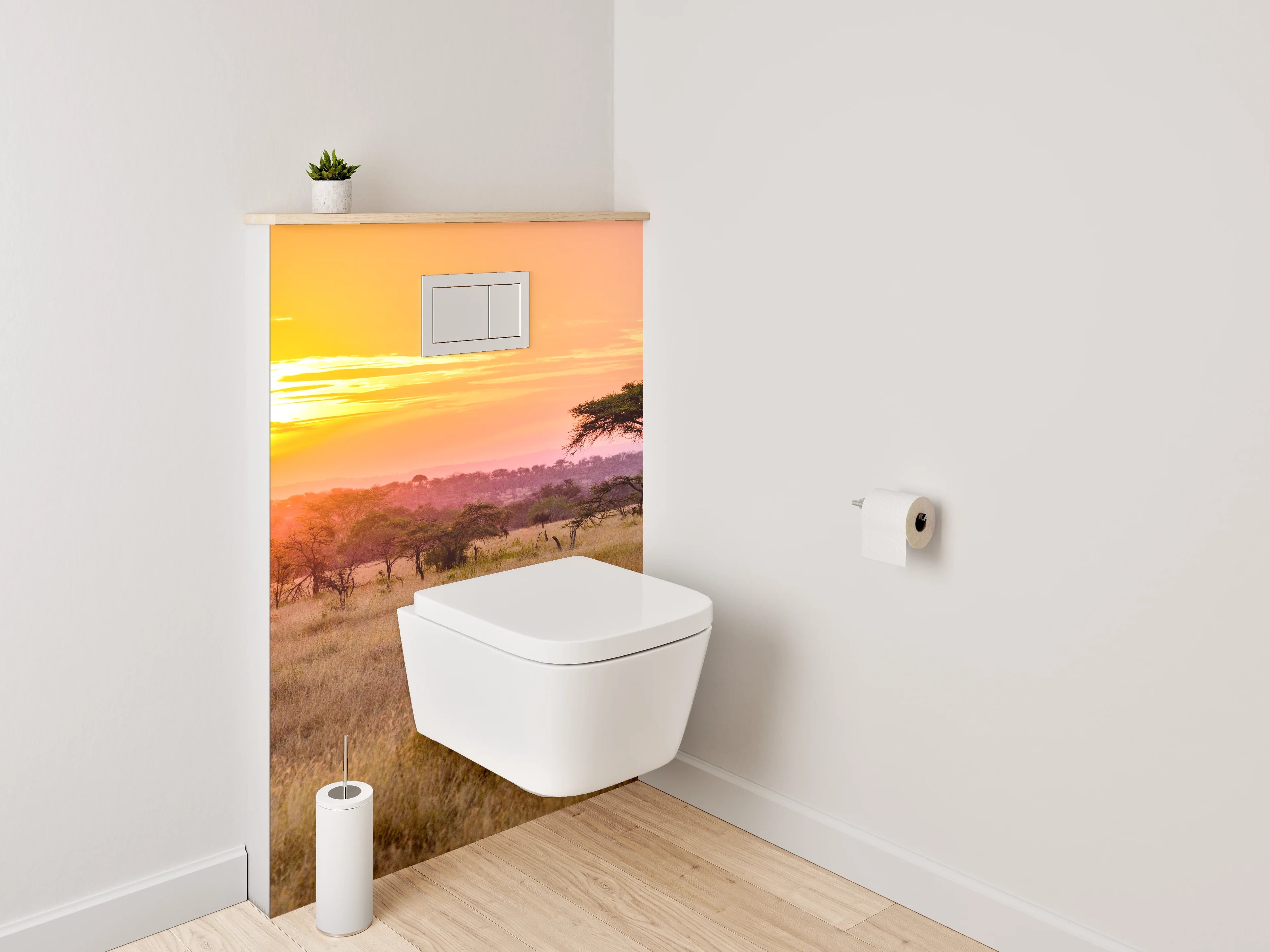 WC-Rückwand - Grauschimmer über weißer Steppe