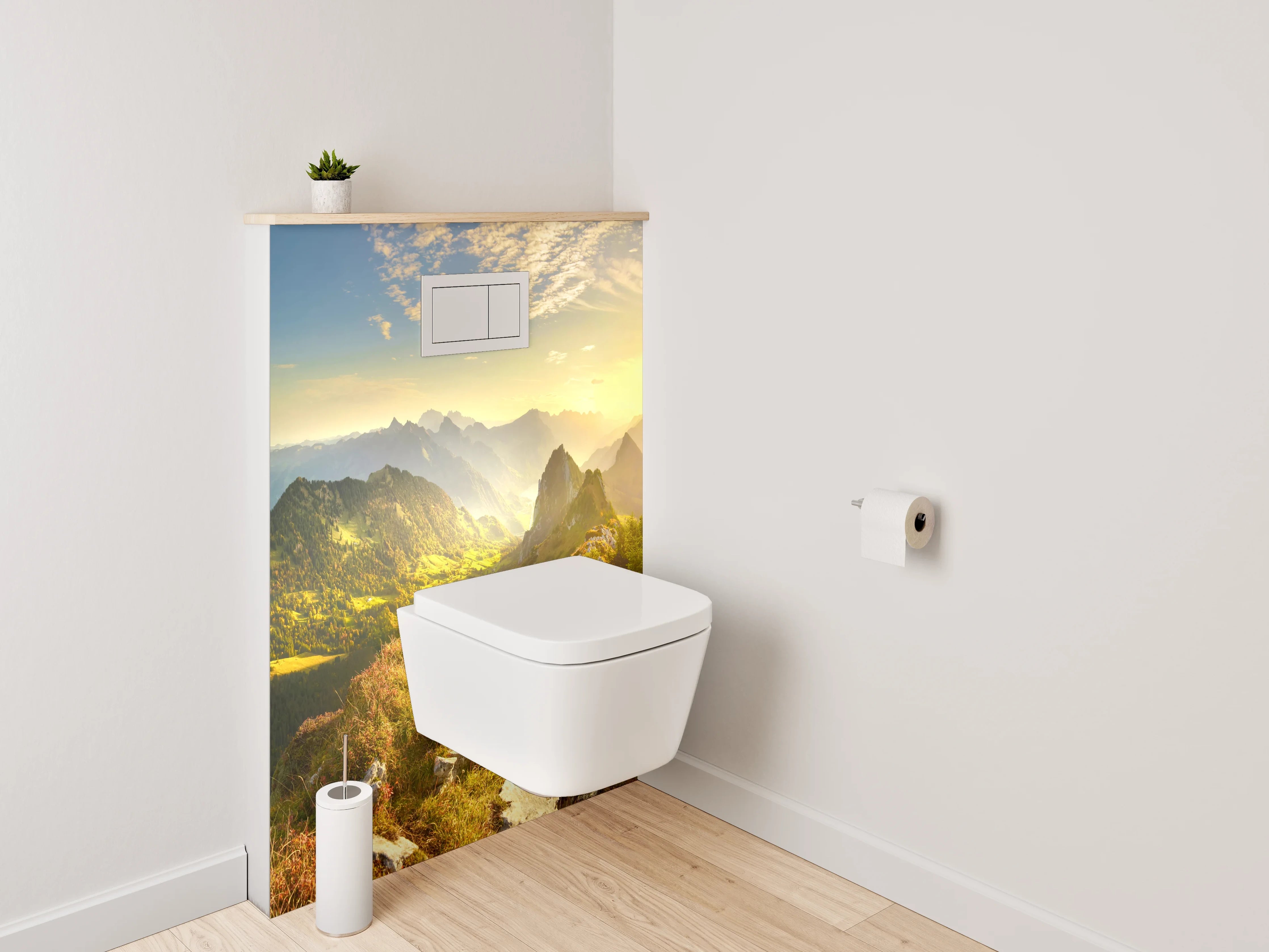 WC-Rückwand - Grauschimmernde Alpen im Morgenglühen
