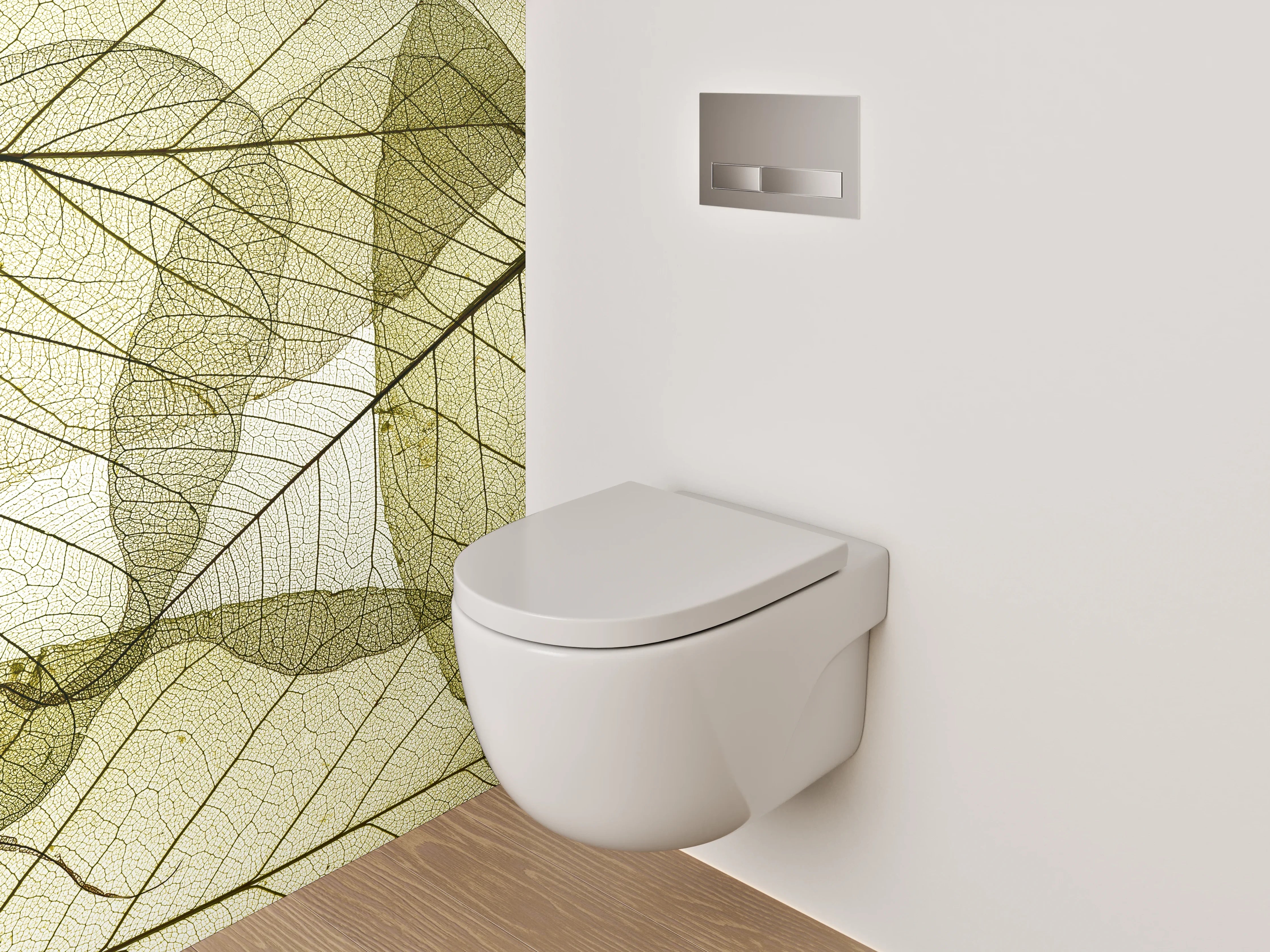 WC-Rückwand - Grauschimmernde Blätter im Licht