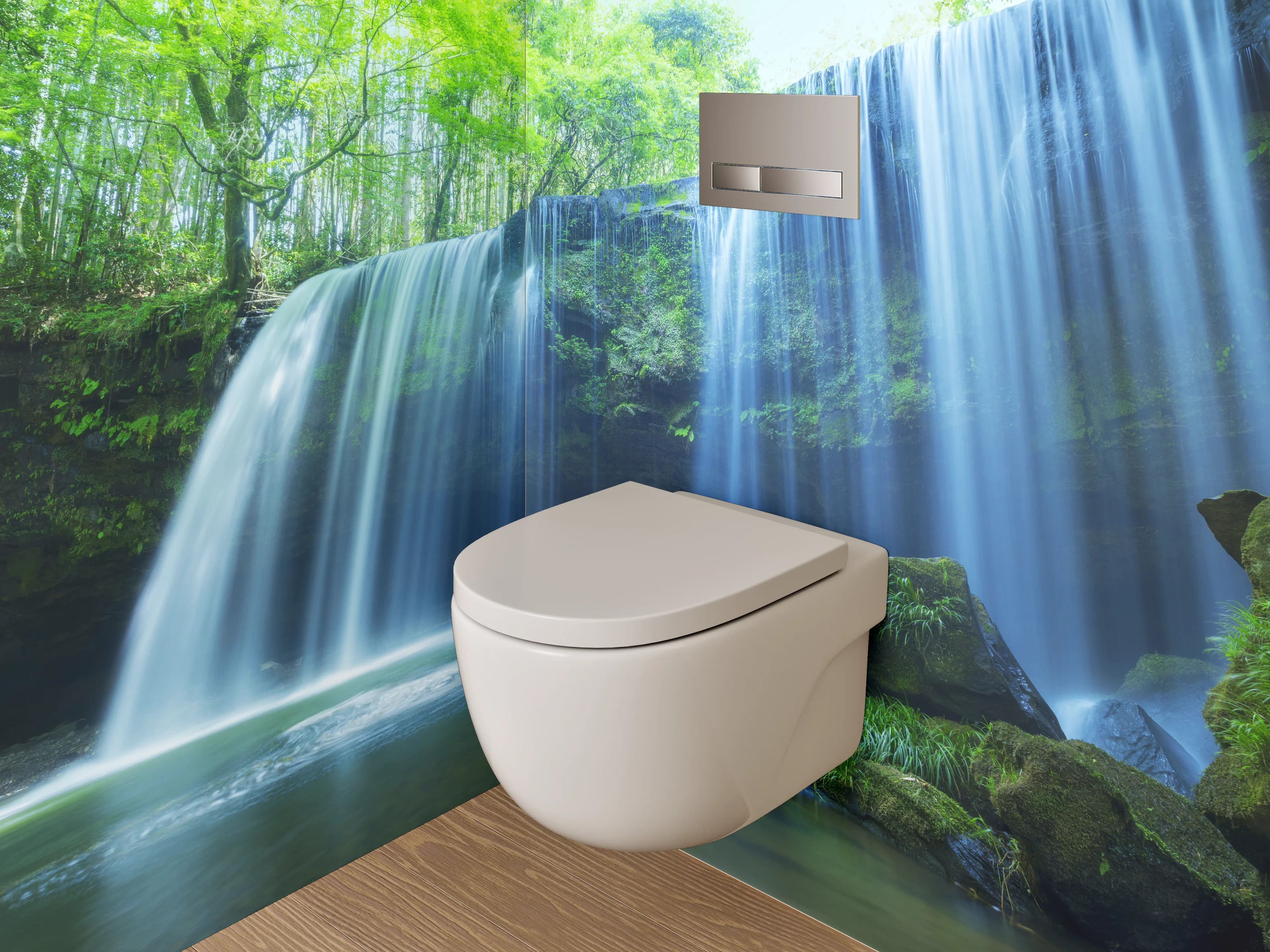 WC-Rückwand - Grauschimmernde Kaskade im stillen Forst