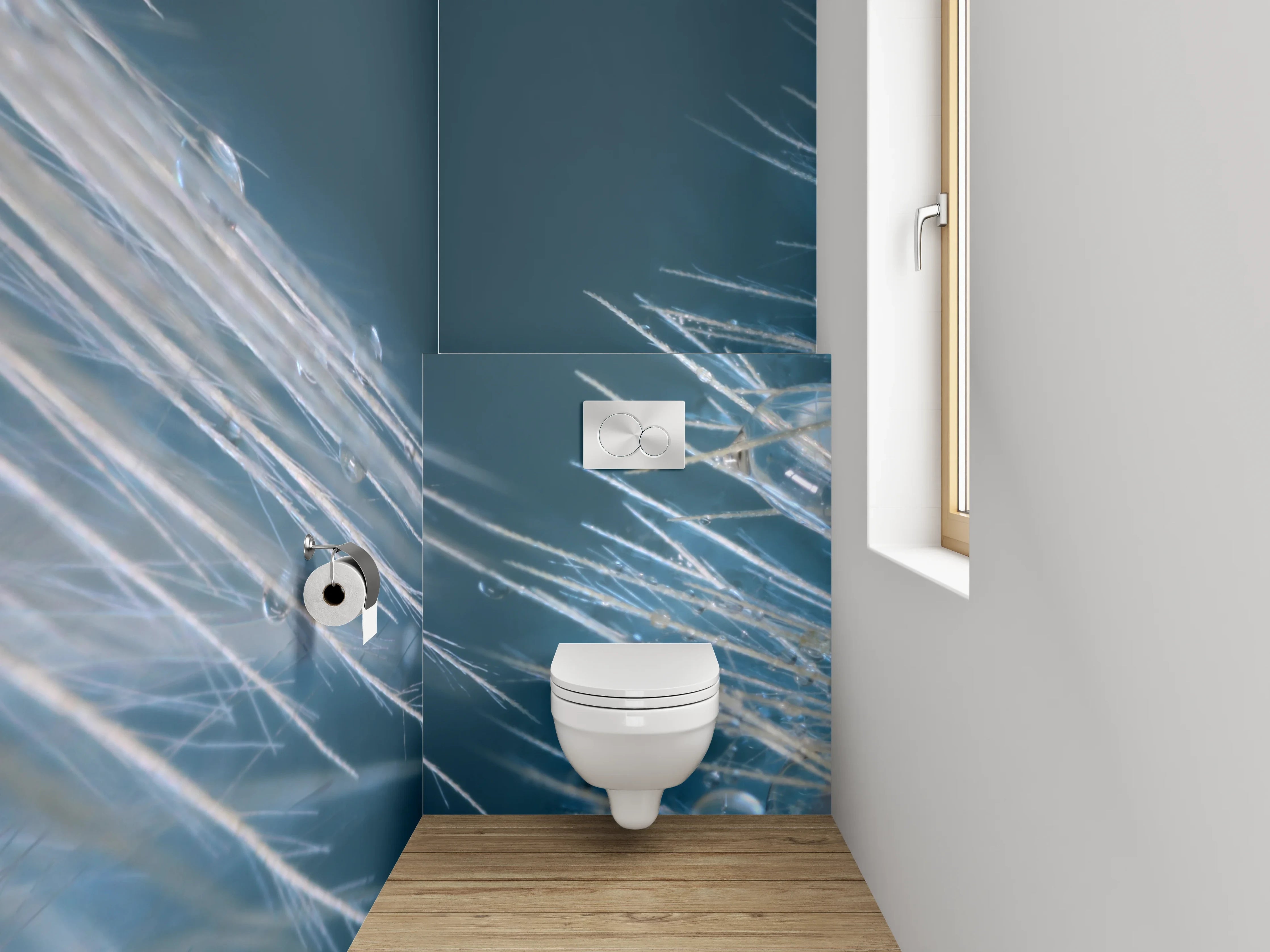 WC-Rückwand - Grauschimmernde Pusteblume mit Morgentau