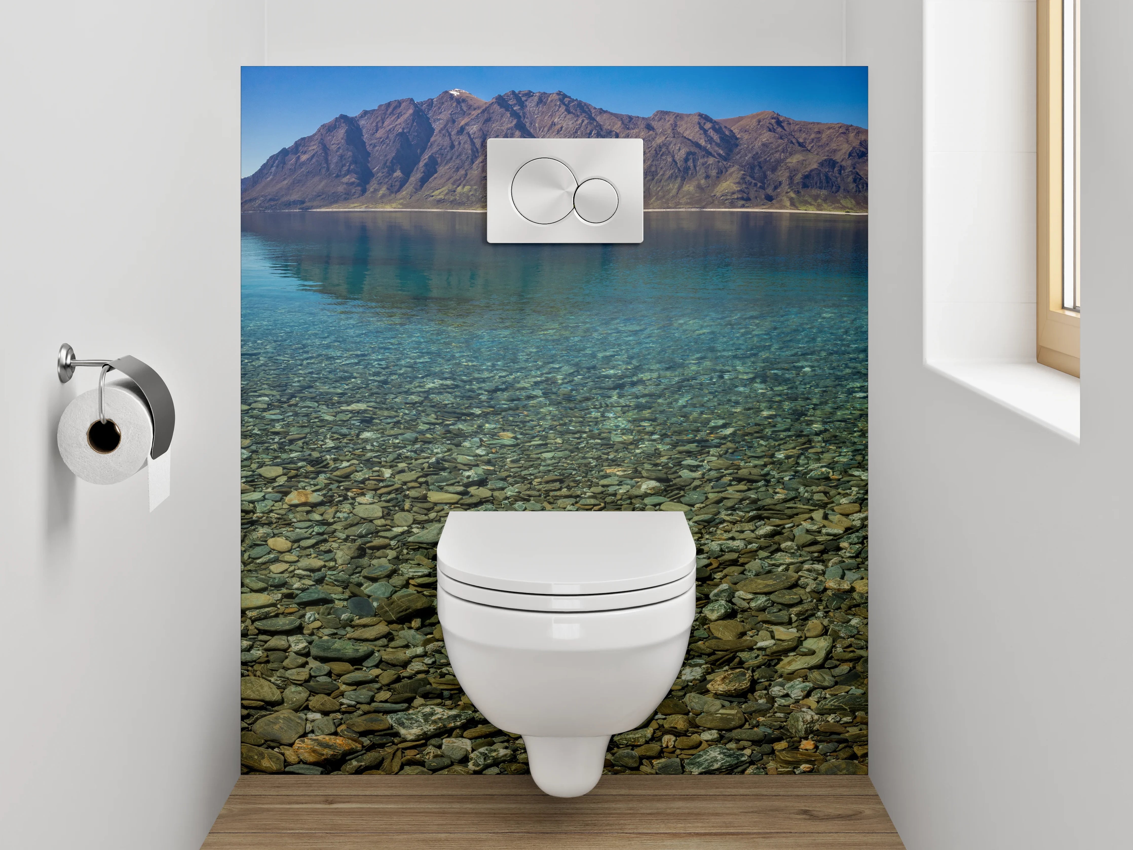 WC-Rückwand - Grauschimmernde Stille am Bergsee