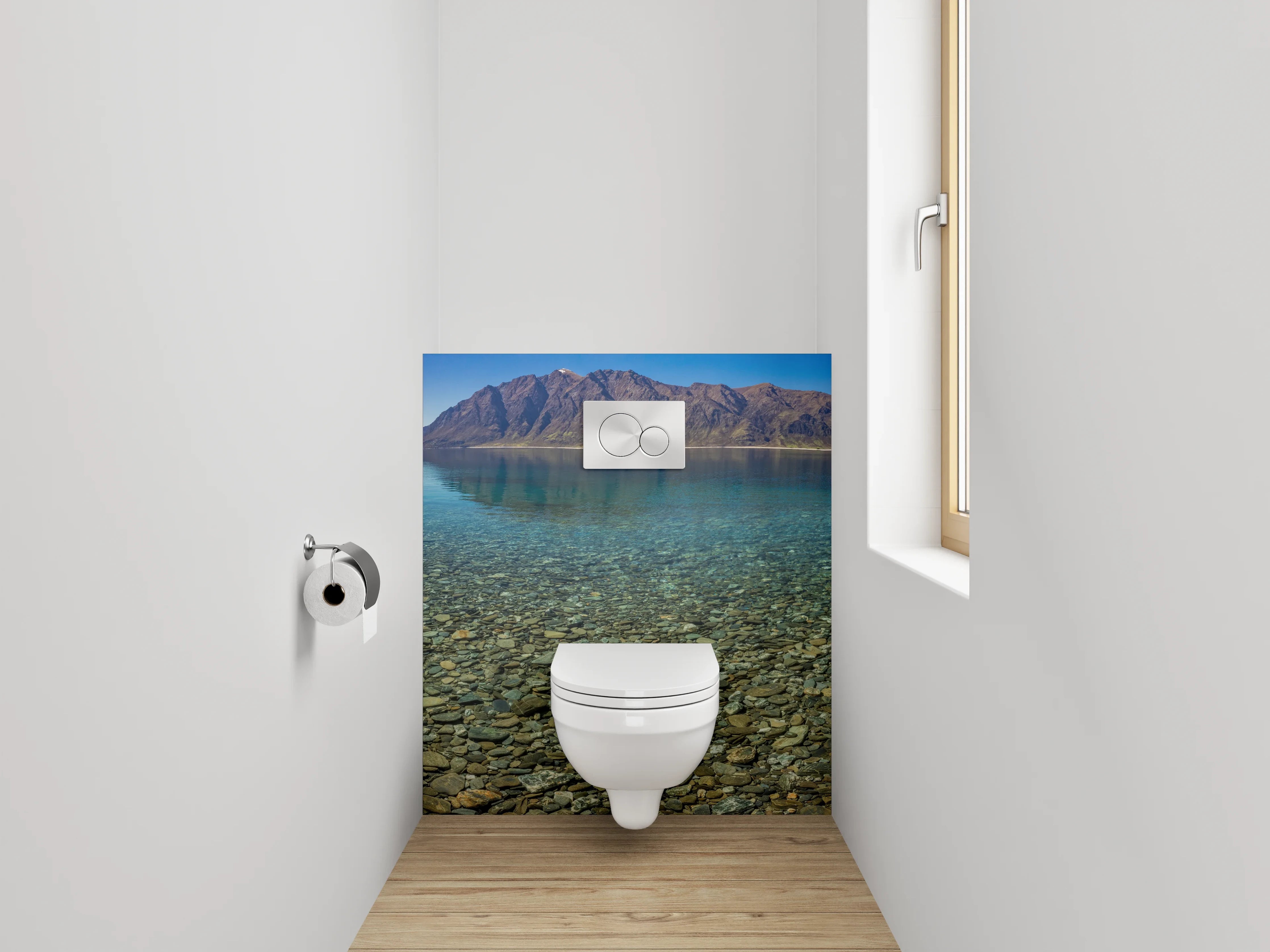 WC-Rückwand - Grauschimmernde Stille am Bergsee