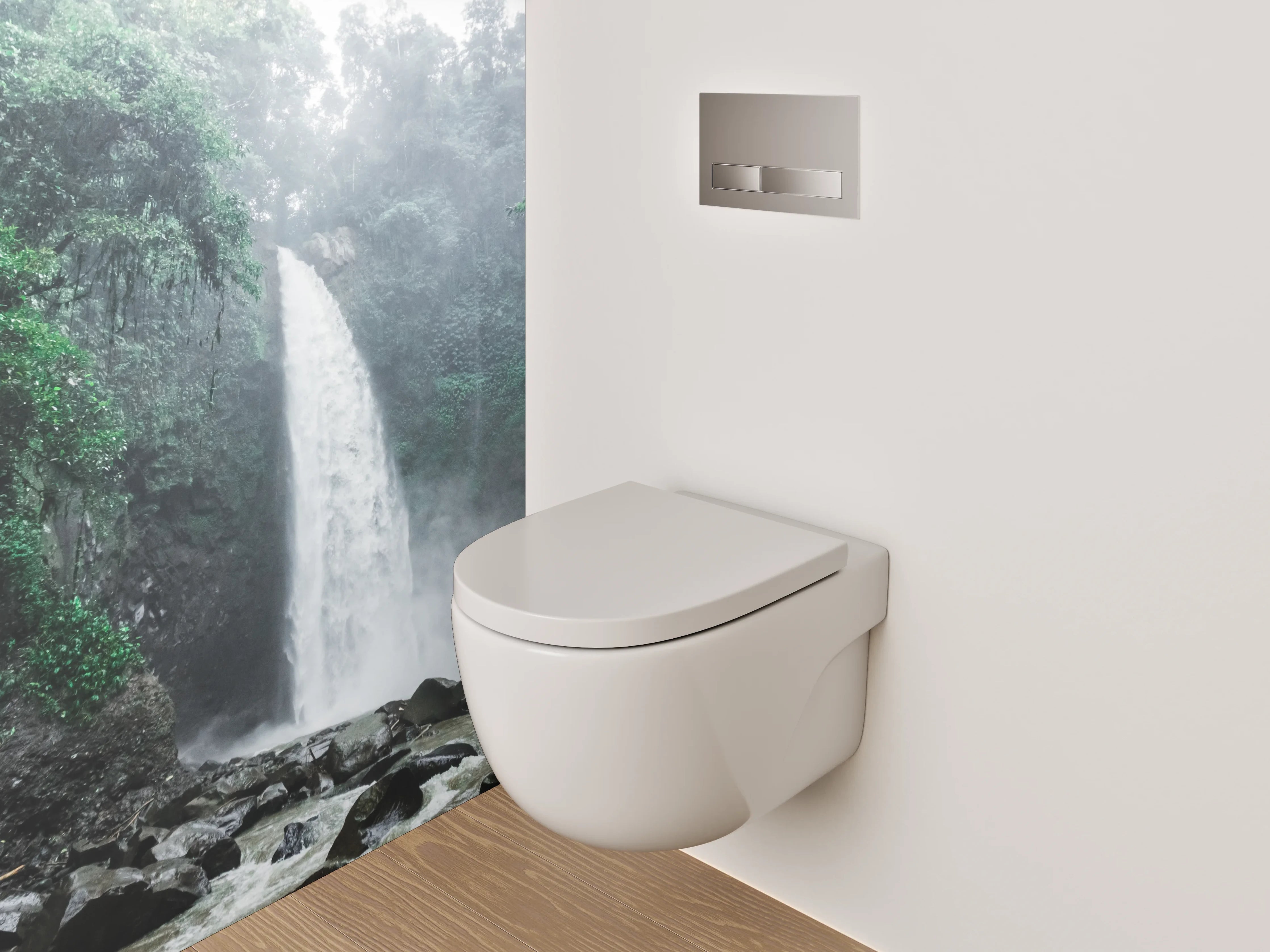 WC-Rückwand - Grauschimmernde Wasserfälle im Nebelwald