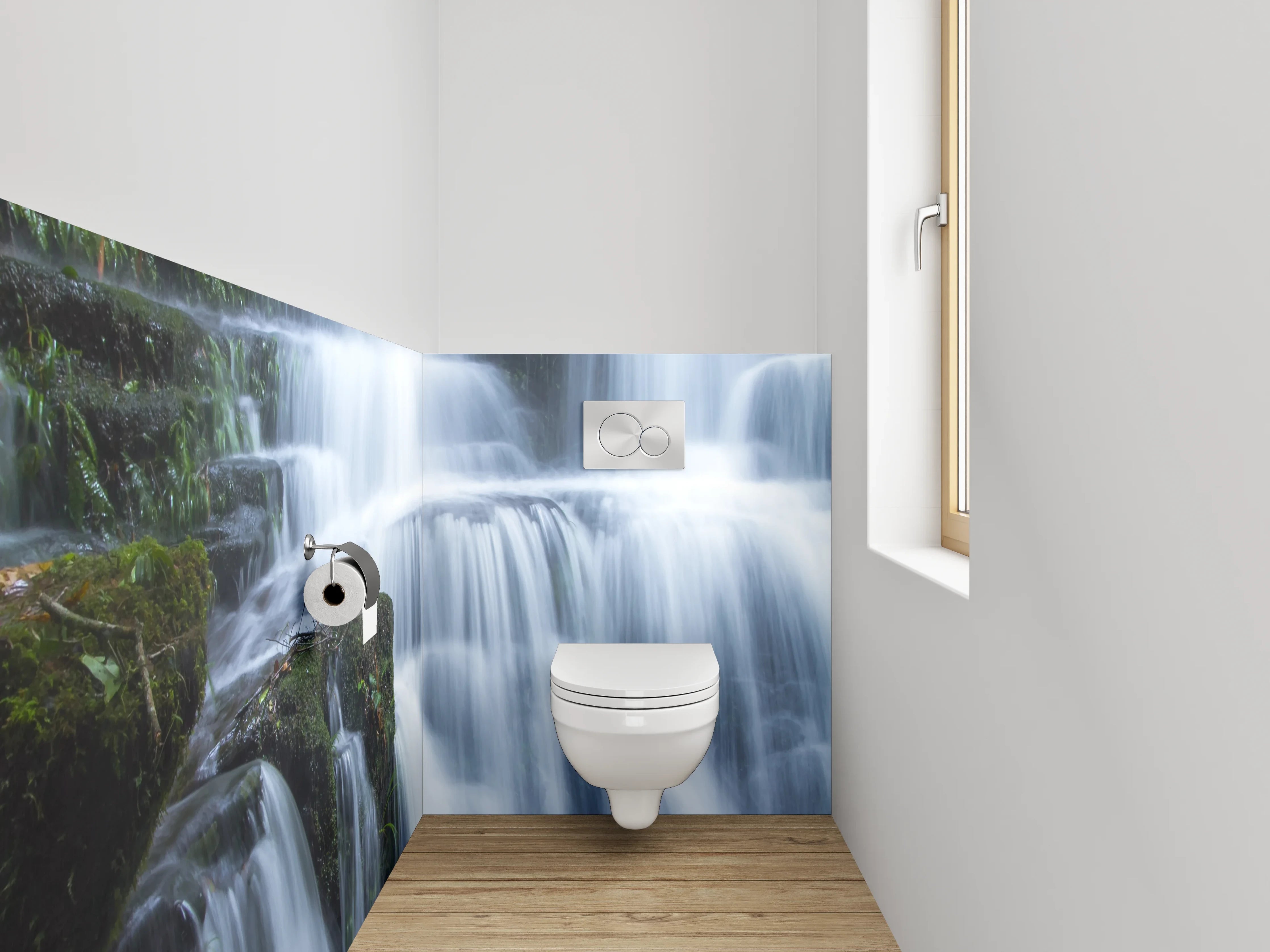 WC-Rückwand - Grauschimmernde Wasserfallträume
