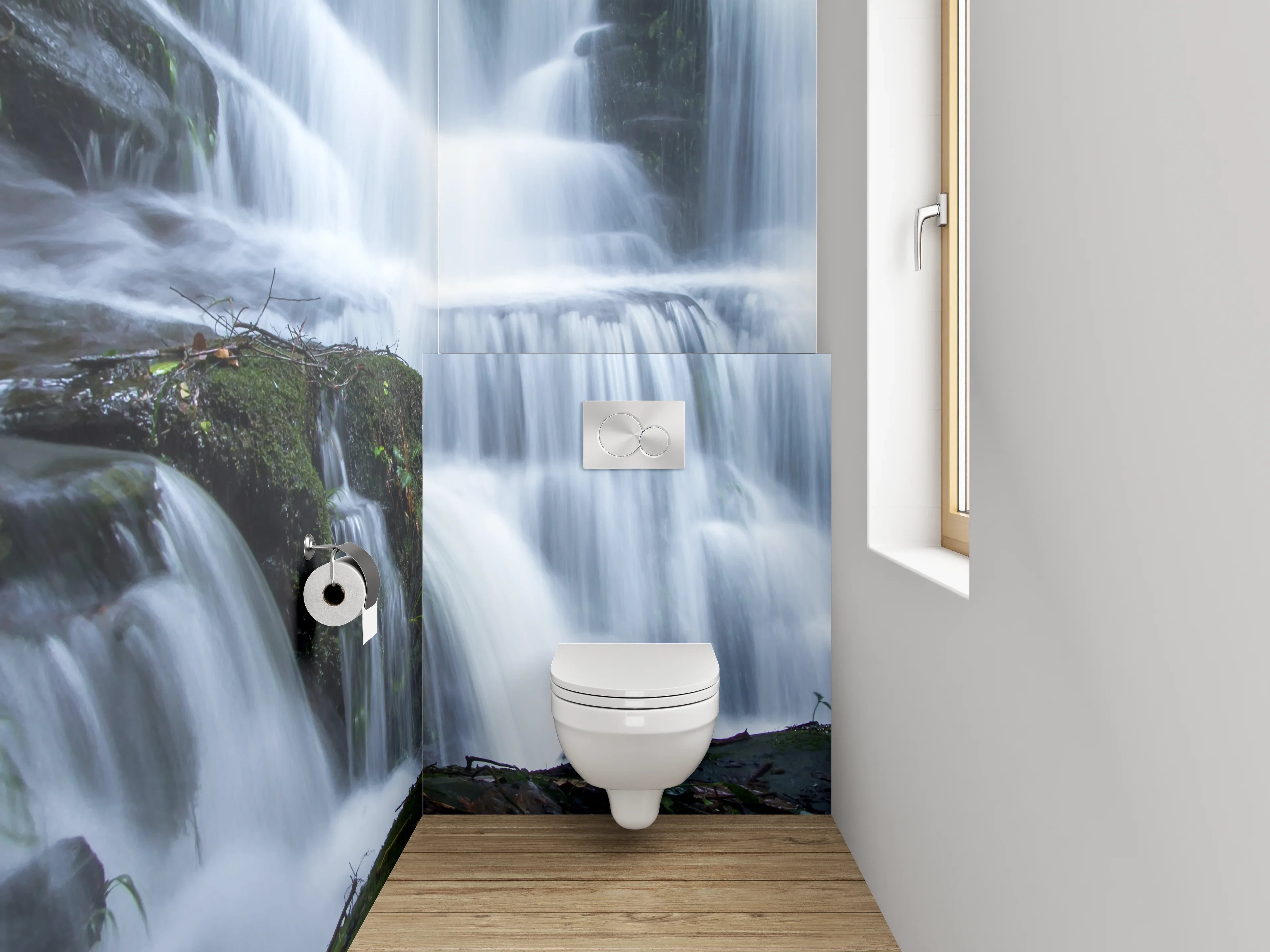 WC-Rückwand - Grauschimmernde Wasserfallträume