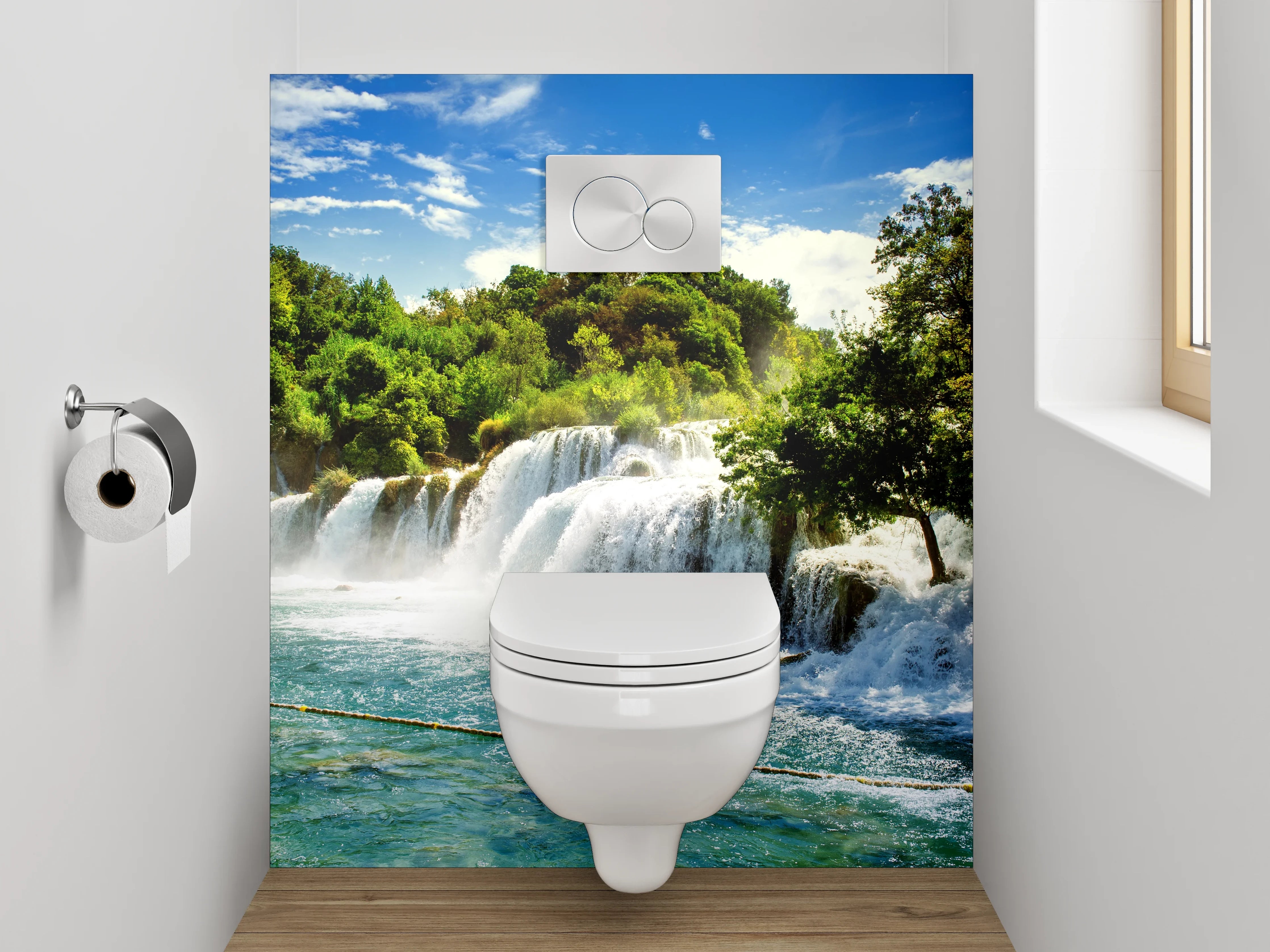 WC-Rückwand - Grauschimmernde Wasserklänge im Weiß