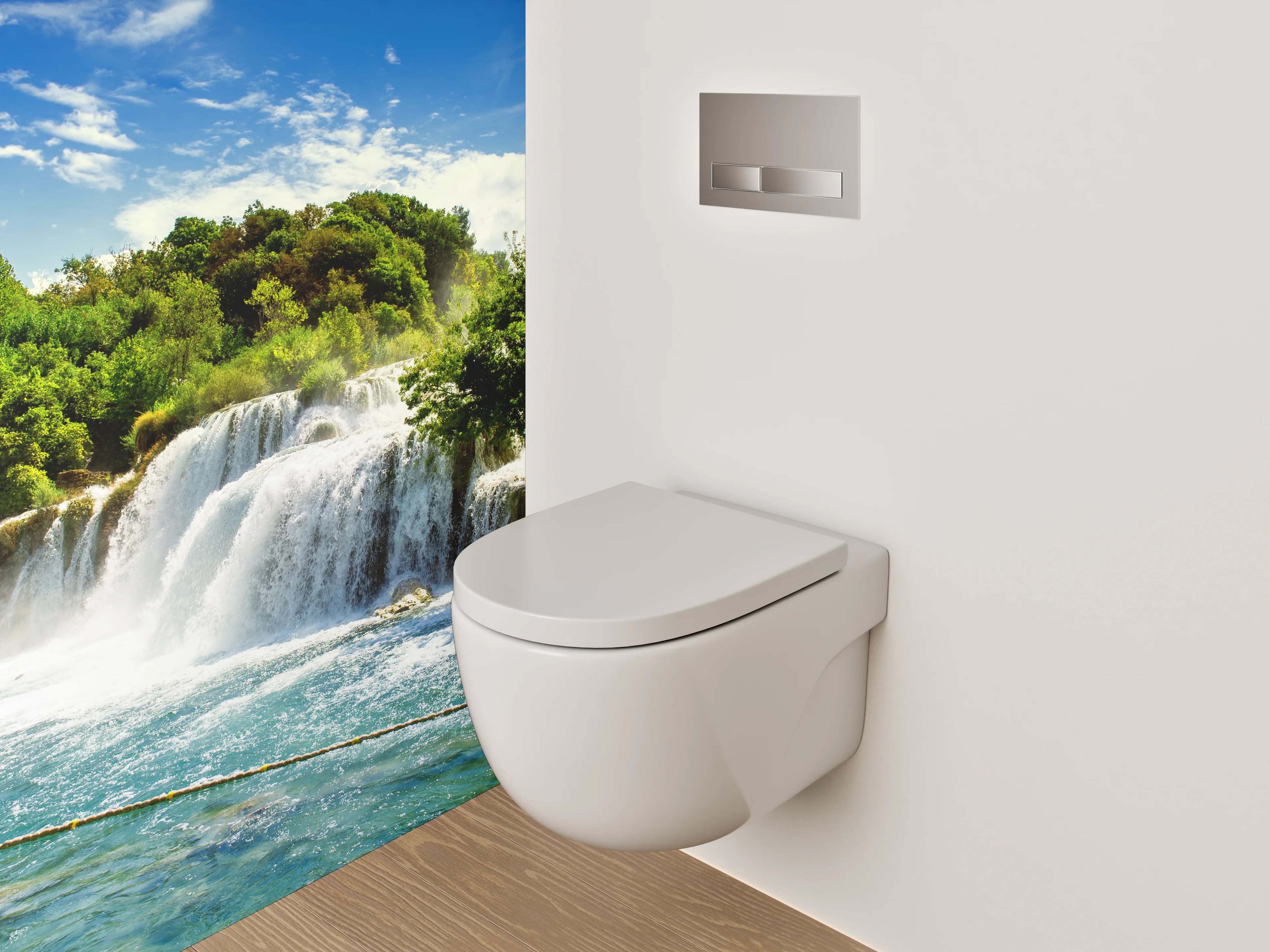 WC-Rückwand - Grauschimmernde Wasserklänge im Weiß