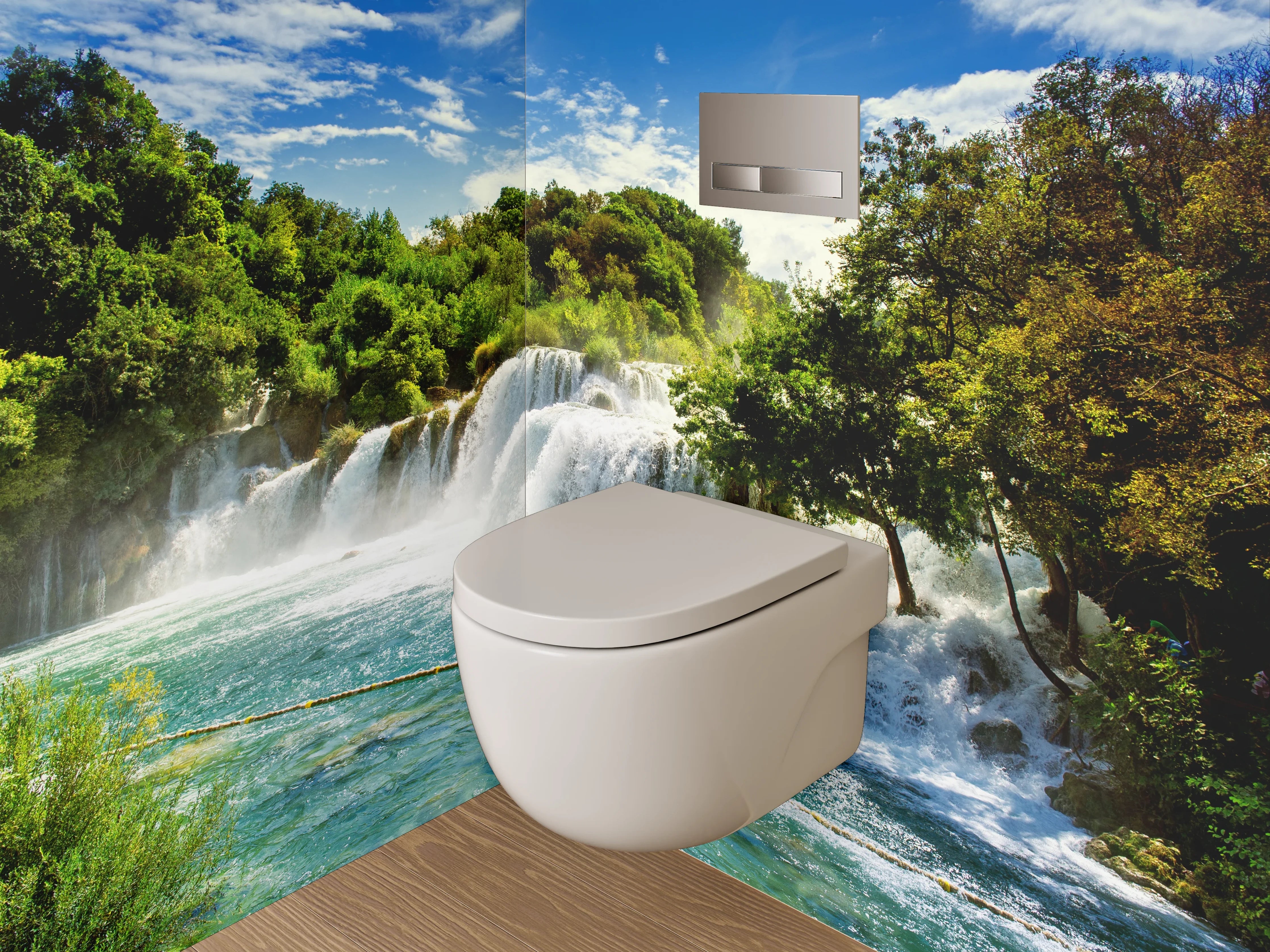 WC-Rückwand - Grauschimmernde Wasserklänge im Weiß