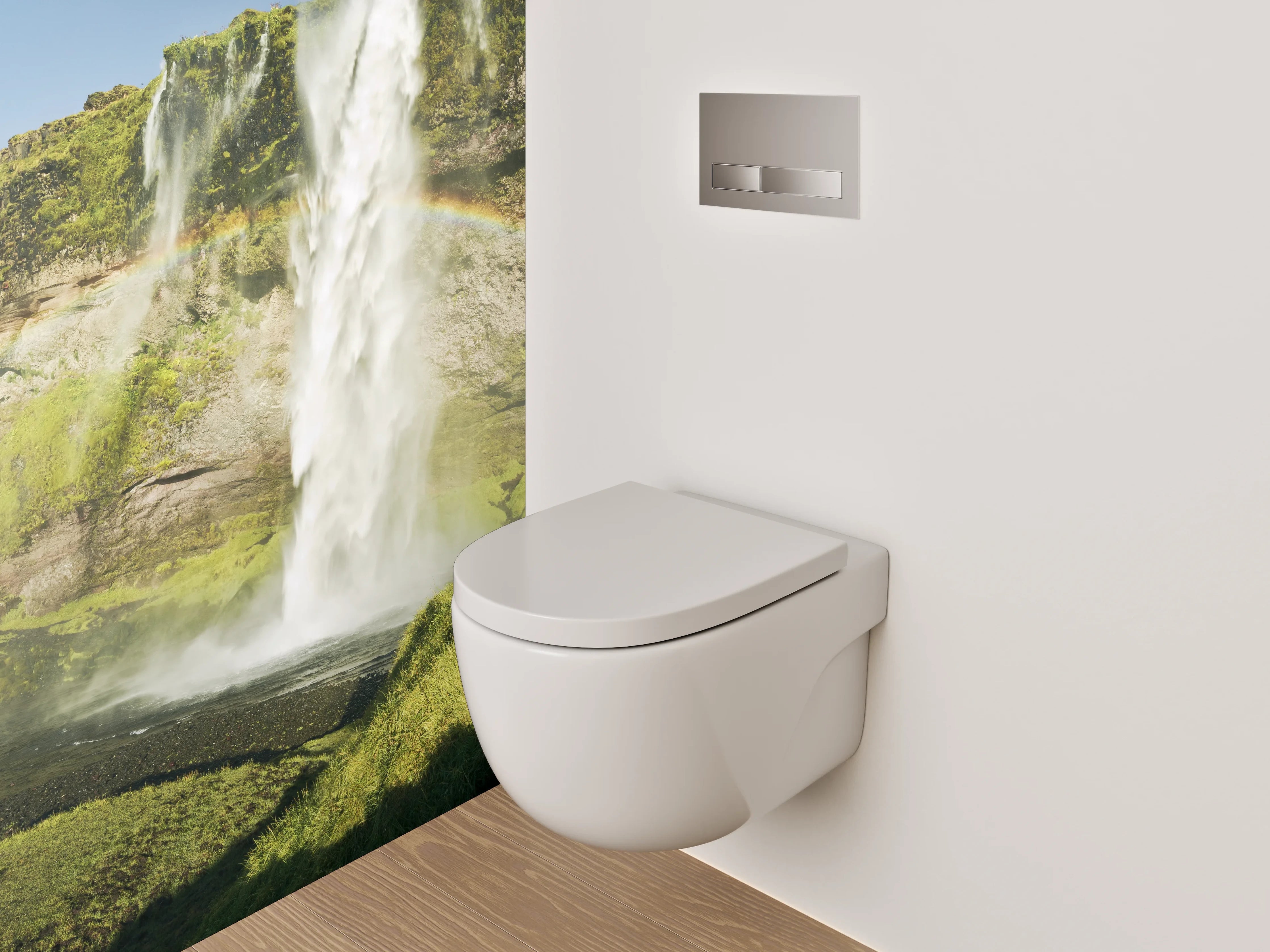 WC-Rückwand - Grauschimmernde Wasserpracht im Lichtspiel