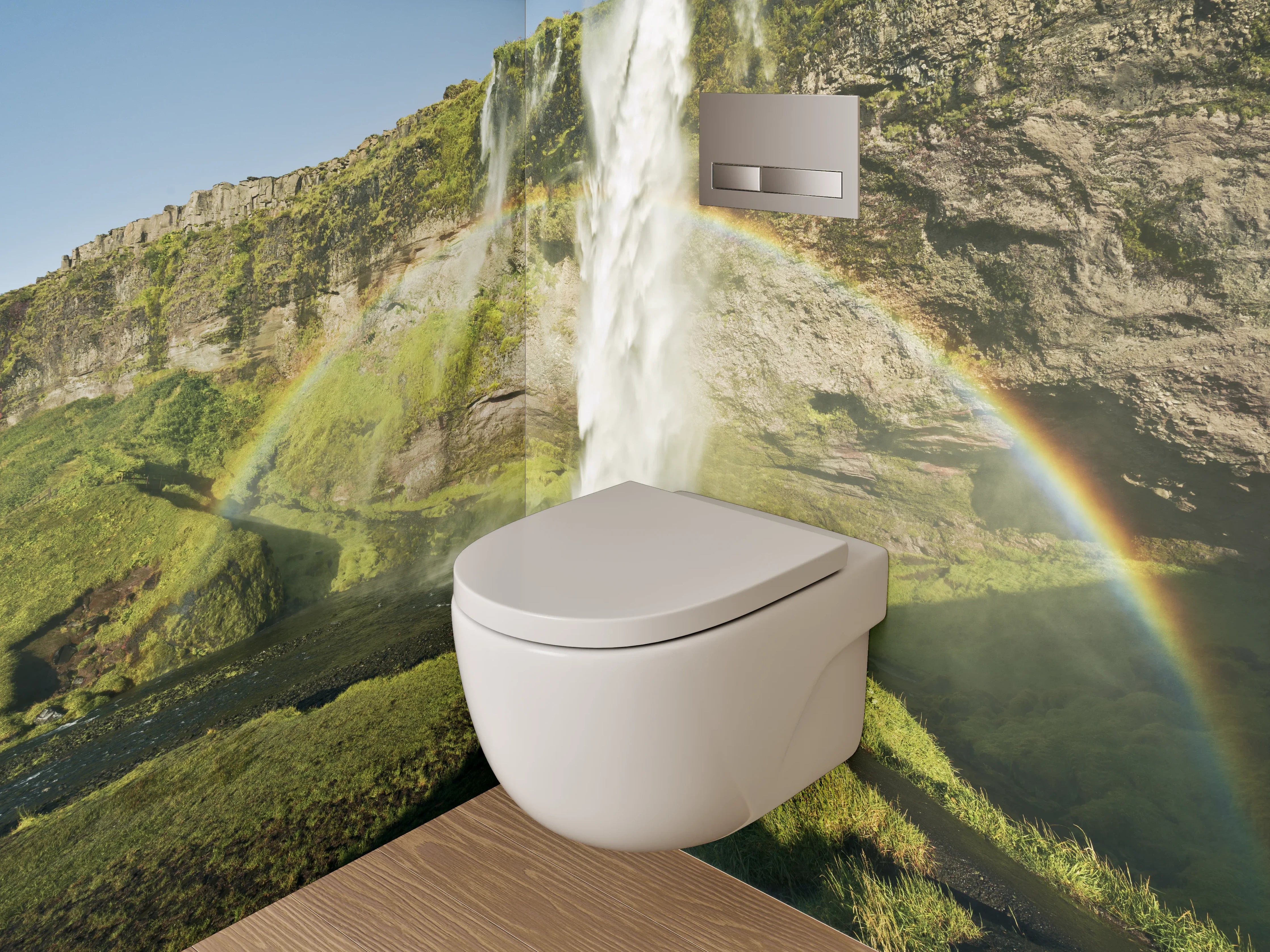 WC-Rückwand - Grauschimmernde Wasserpracht im Lichtspiel