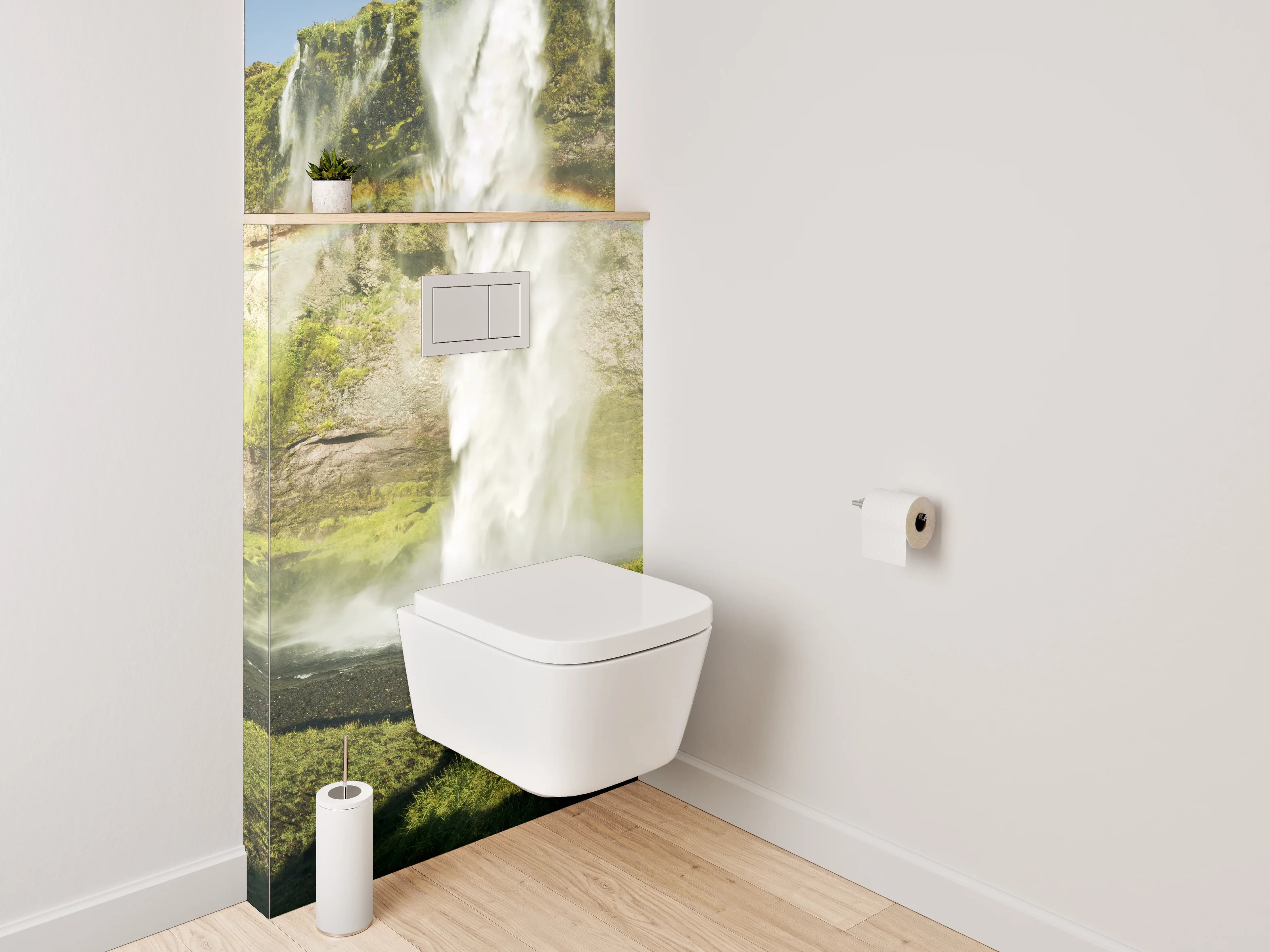 WC-Rückwand - Grauschimmernde Wasserpracht im Lichtspiel