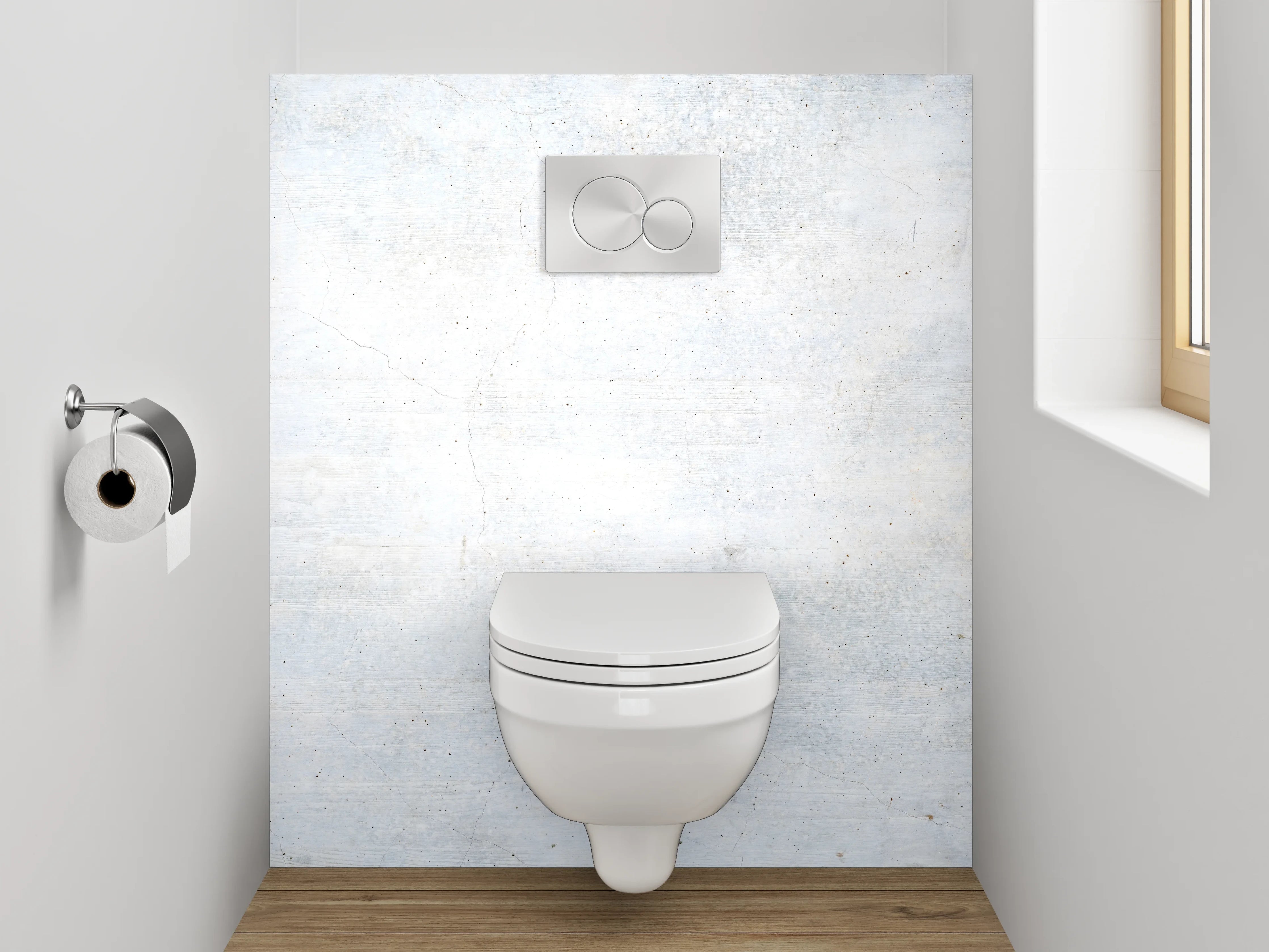 WC-Rückwand - Grauschimmernde Weißbeton-Ästhetik