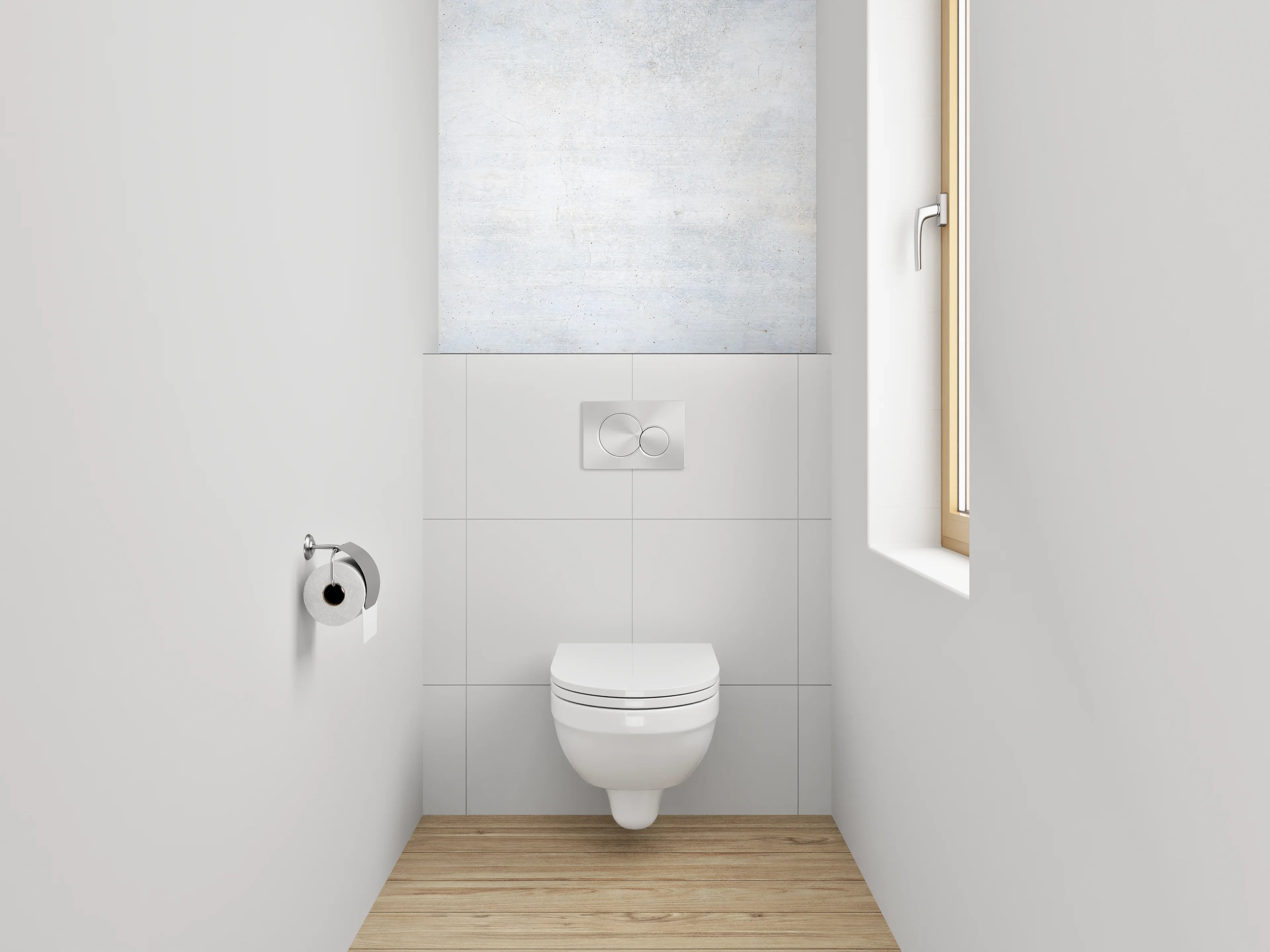 WC-Rückwand - Grauschimmernde Weißbeton-Ästhetik