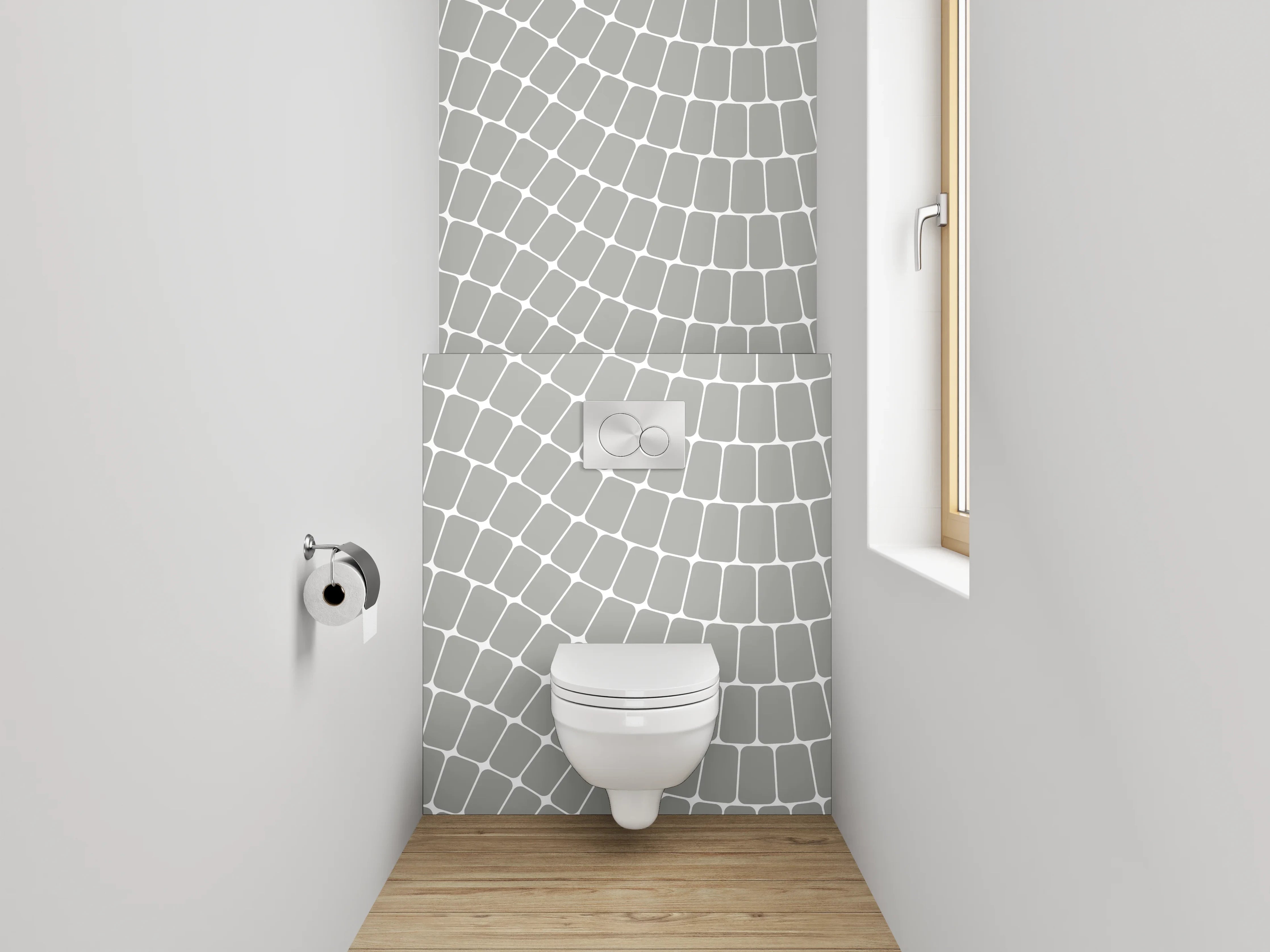 WC-Rückwand - Grauschimmernde Wellen auf Weiß