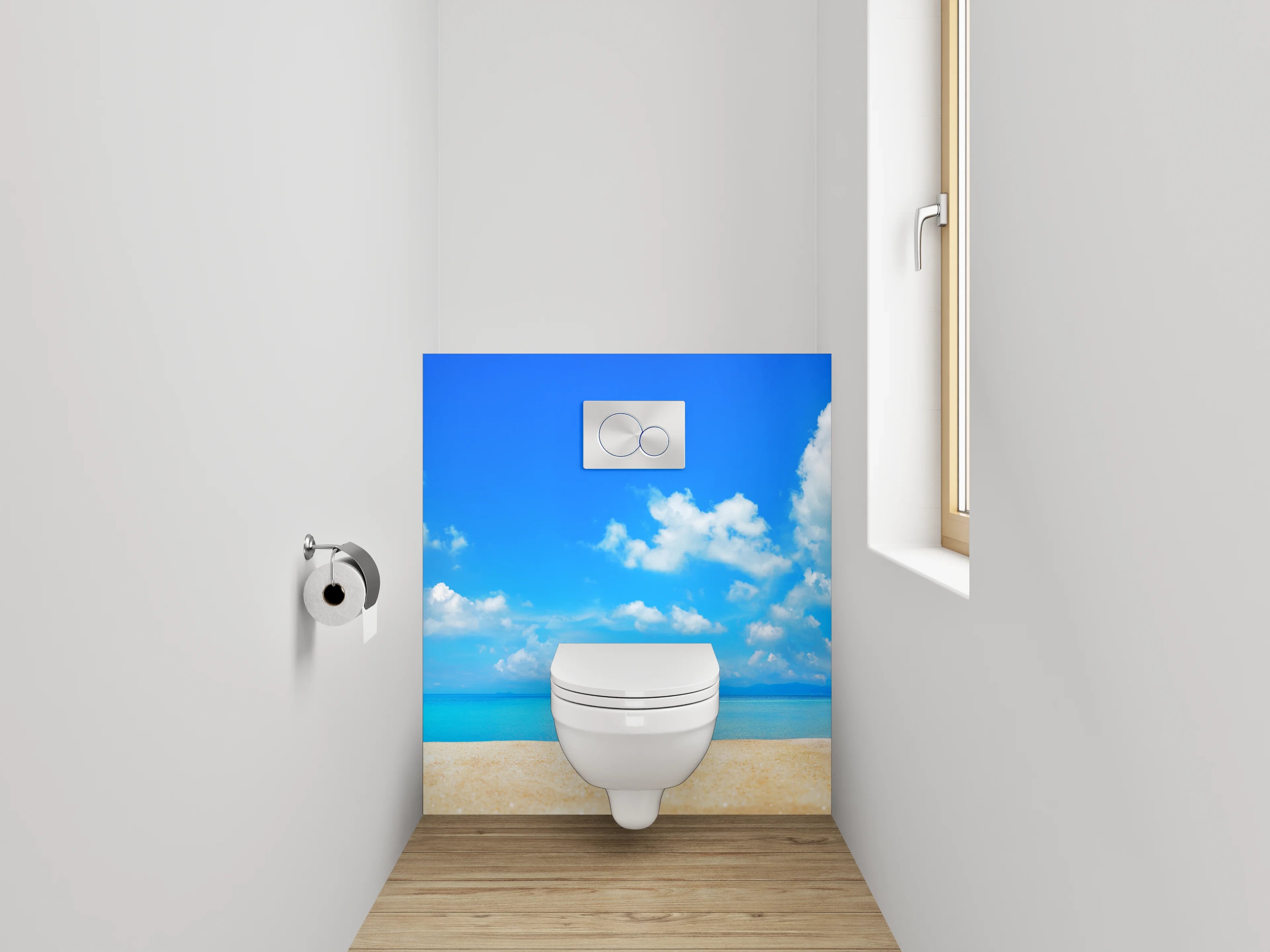 WC-Rückwand - Grauschimmernde Wellen im weißen Licht