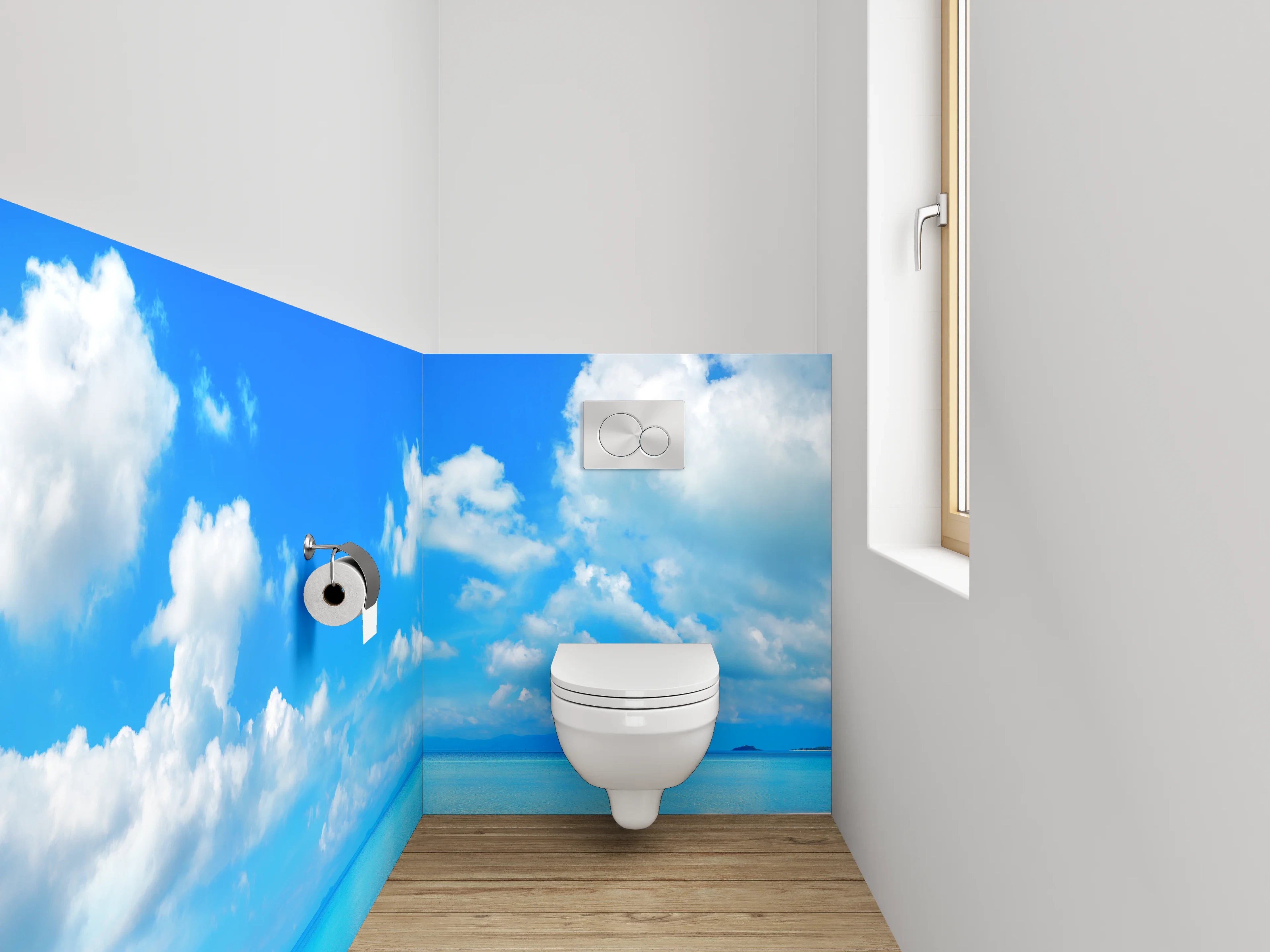 WC-Rückwand - Grauschimmernde Wellen im weißen Licht