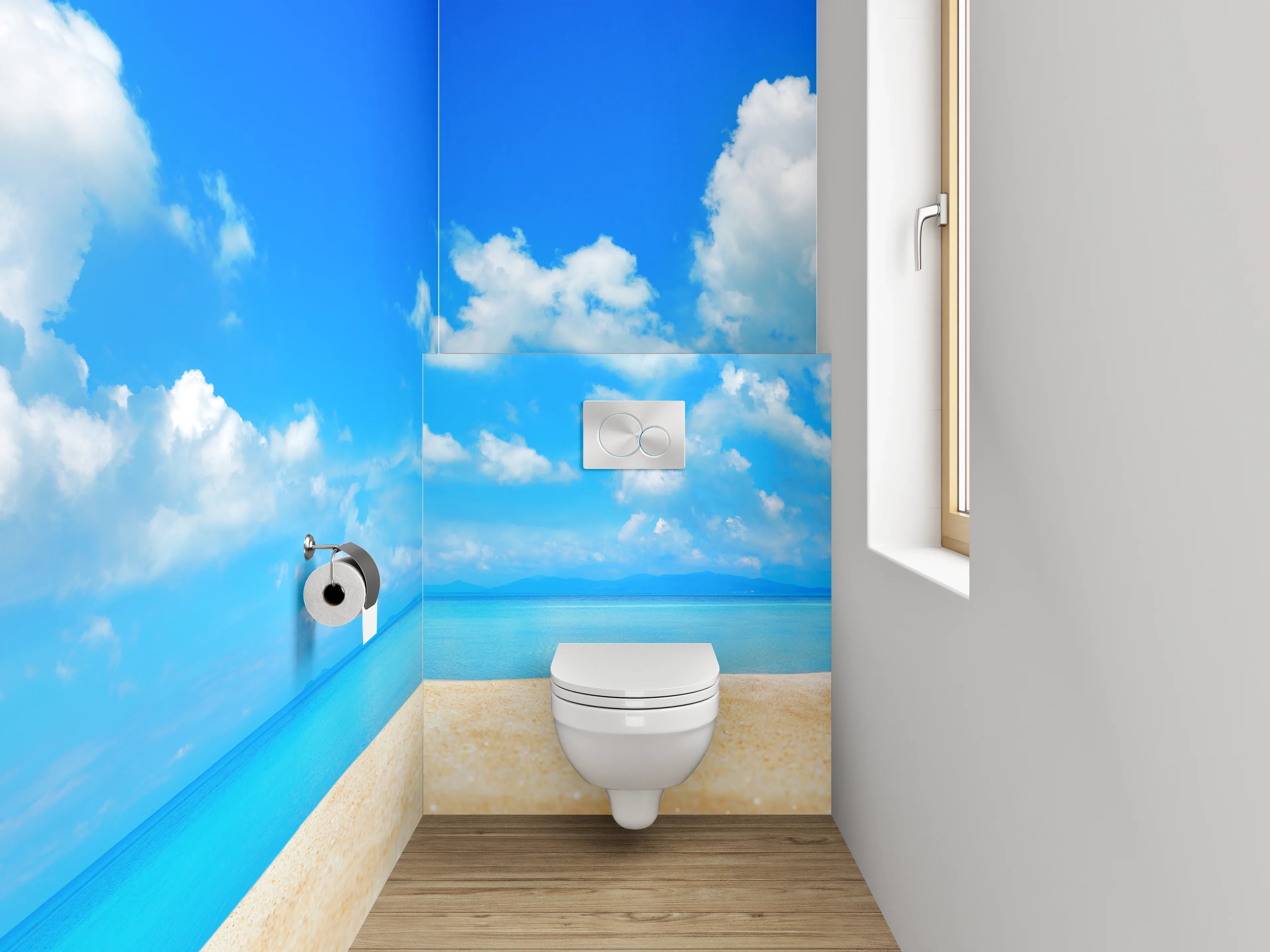 WC-Rückwand - Grauschimmernde Wellen im weißen Licht