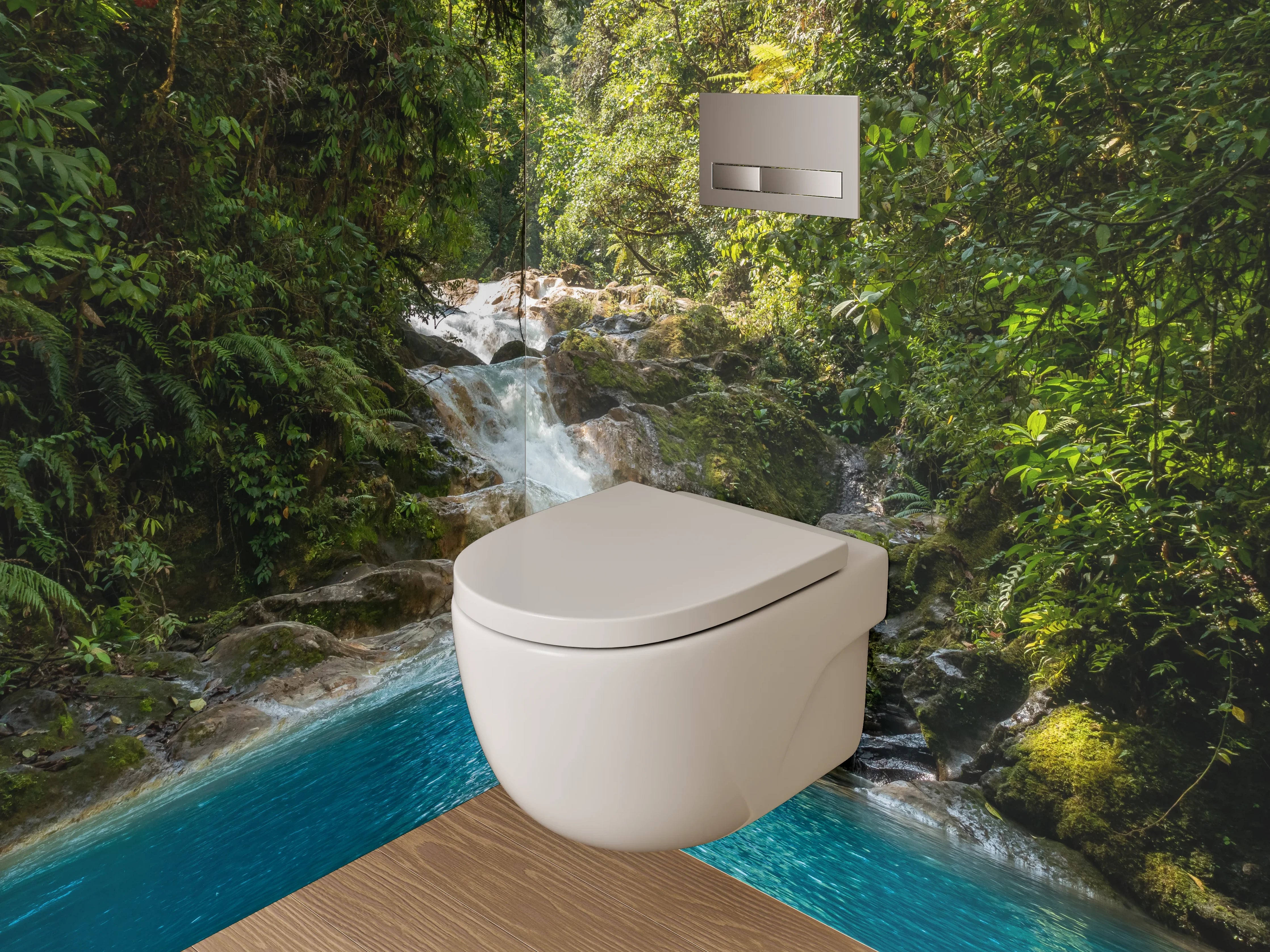 WC-Rückwand - Grauschimmernder Wasserfall im weißen Urwald