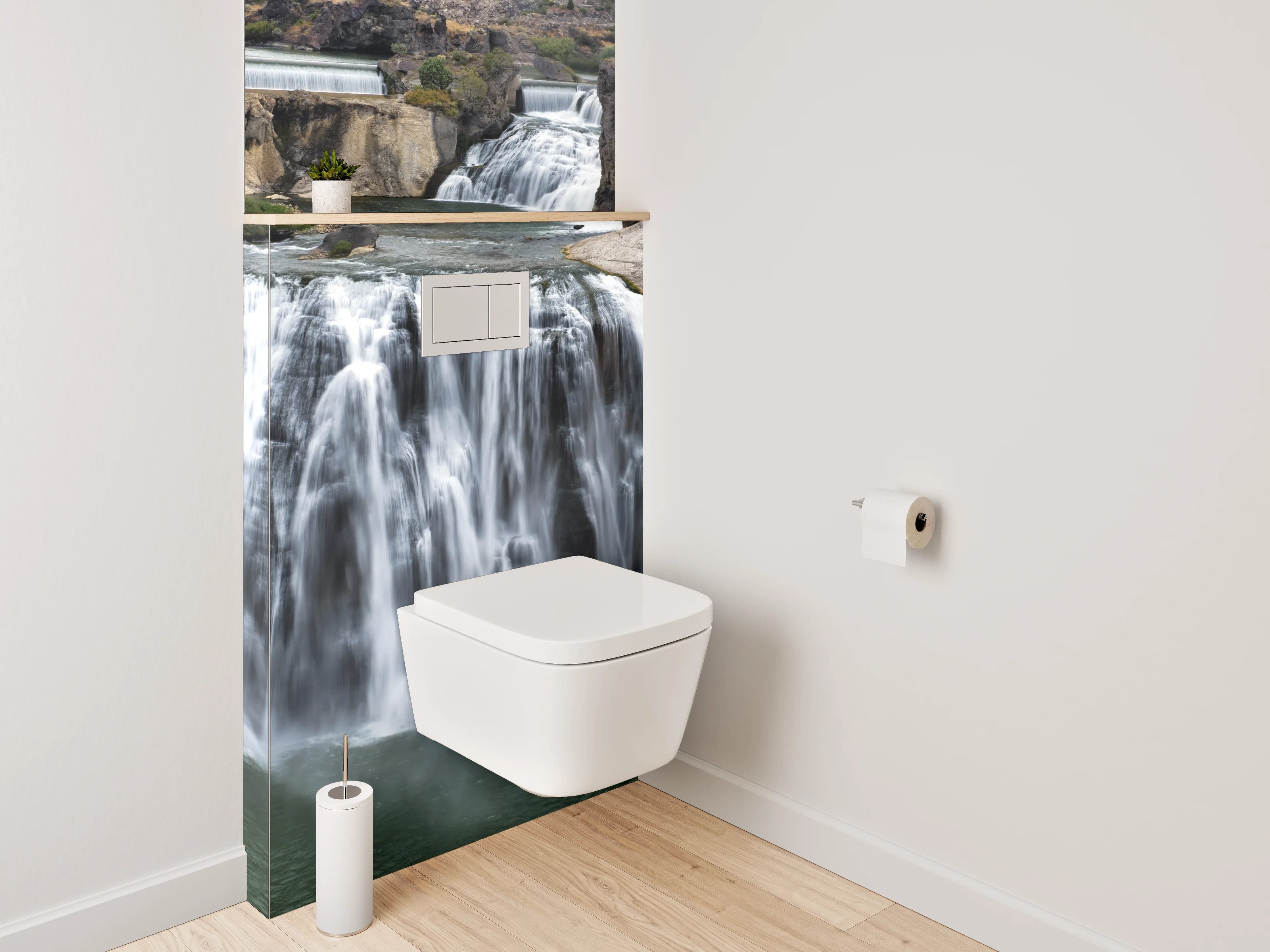 WC-Rückwand - Grauschleier über weißem Wasserfall