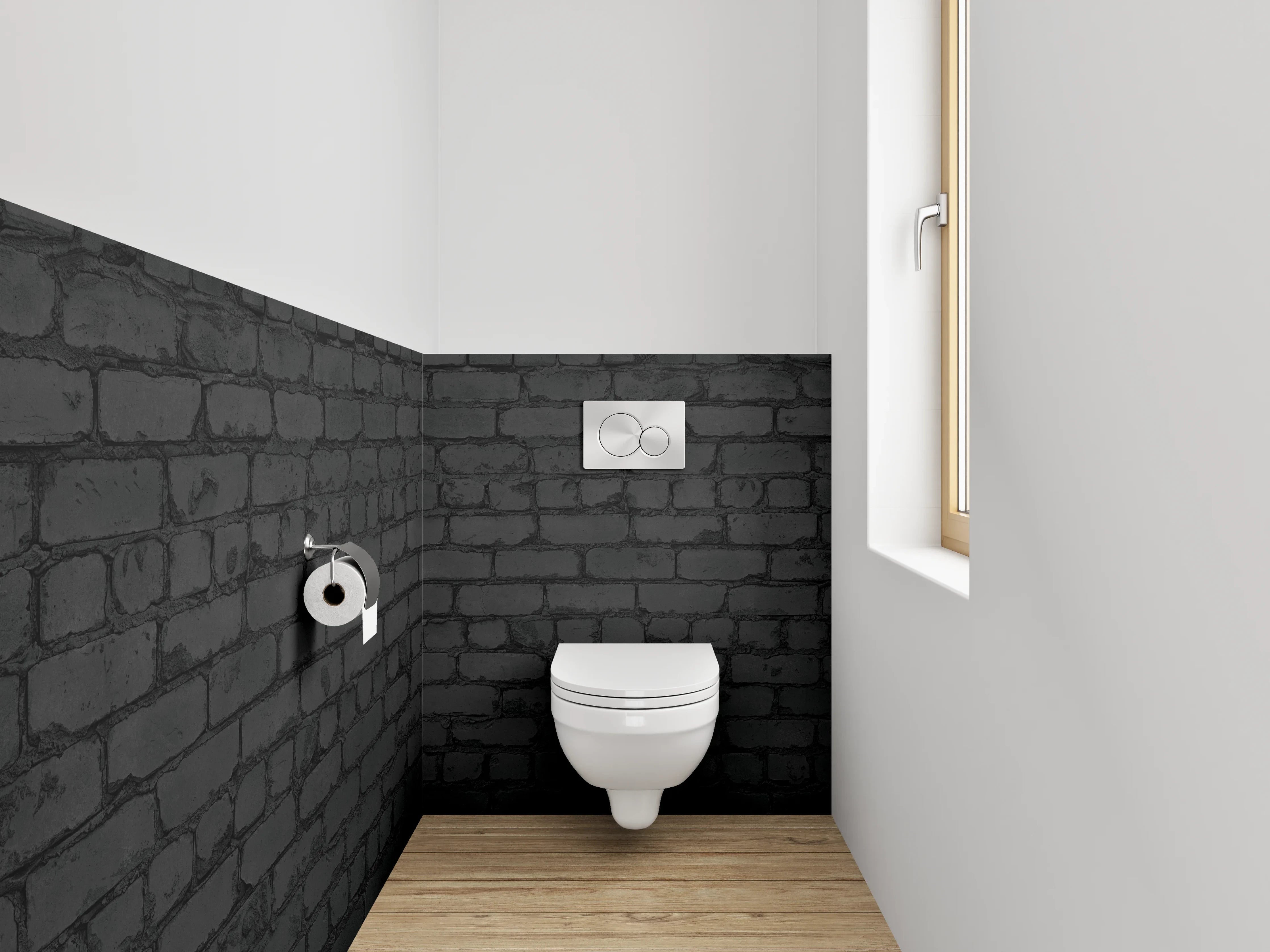 WC-Rückwand - Grauschwarze Backsteinwand im Loftstil