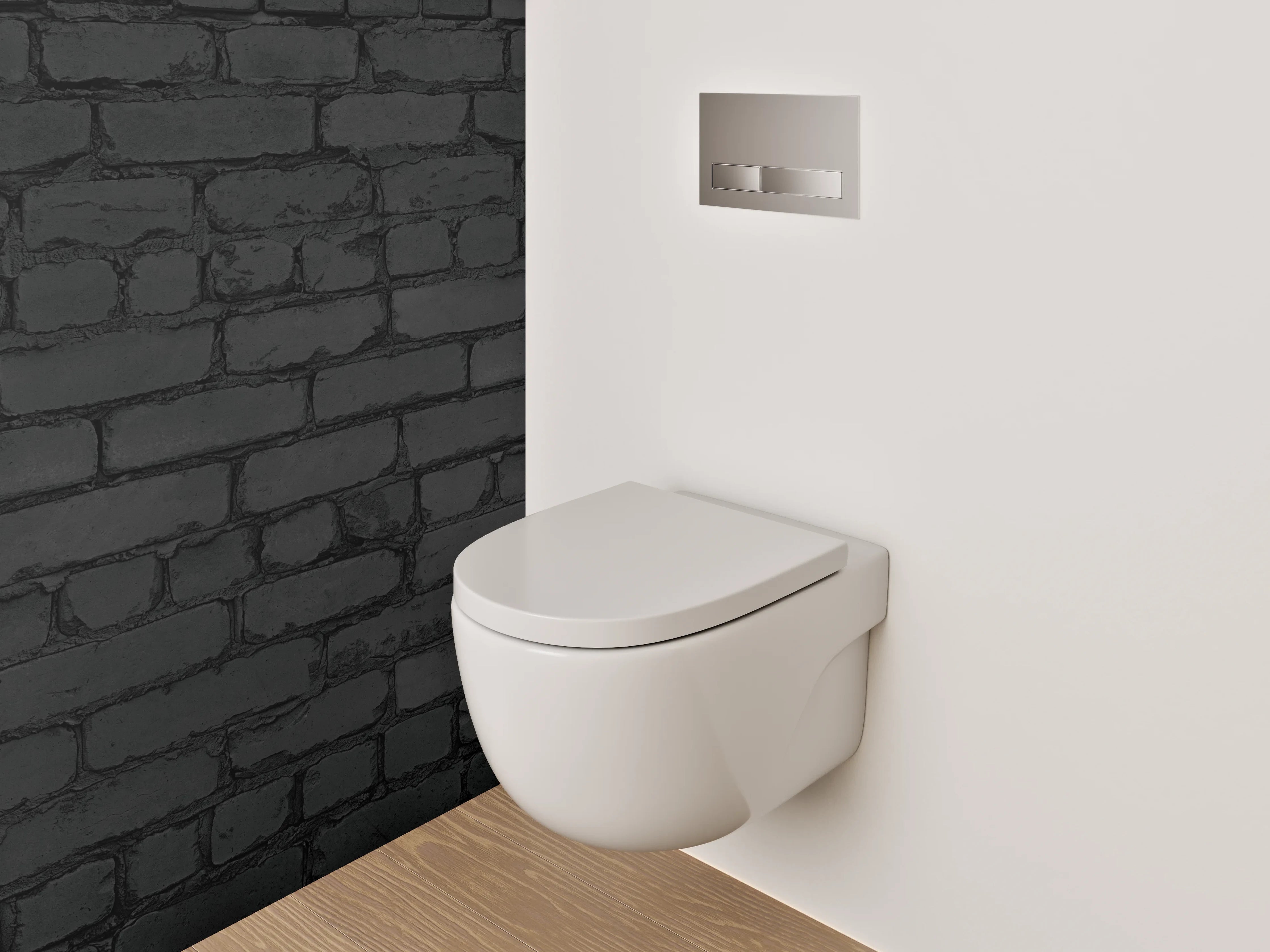 WC-Rückwand - Grauschwarze Backsteinwand im Loftstil