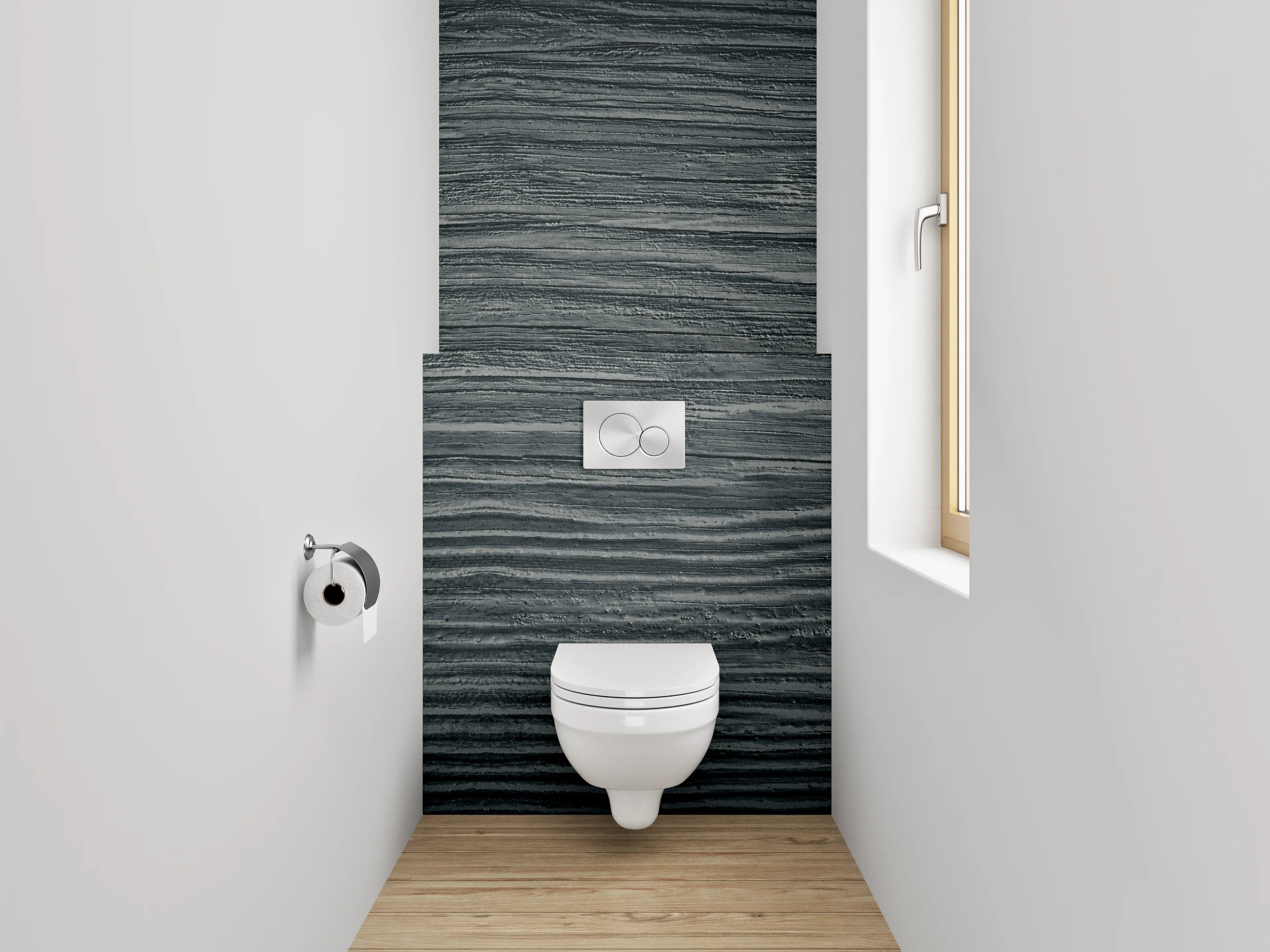 WC-Rückwand - Grauwe Holzmaserung im Weiß