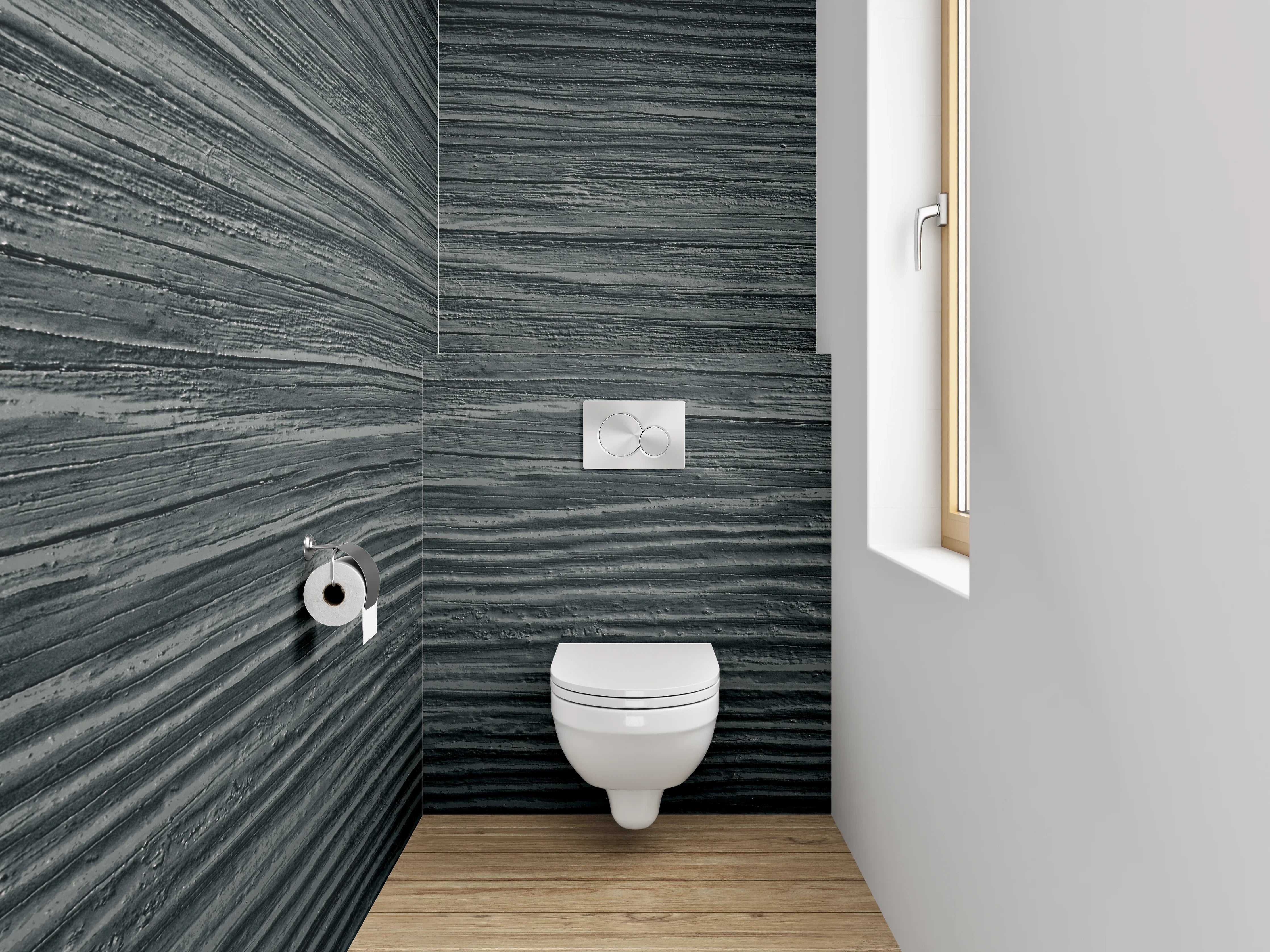 WC-Rückwand - Grauwe Holzmaserung im Weiß