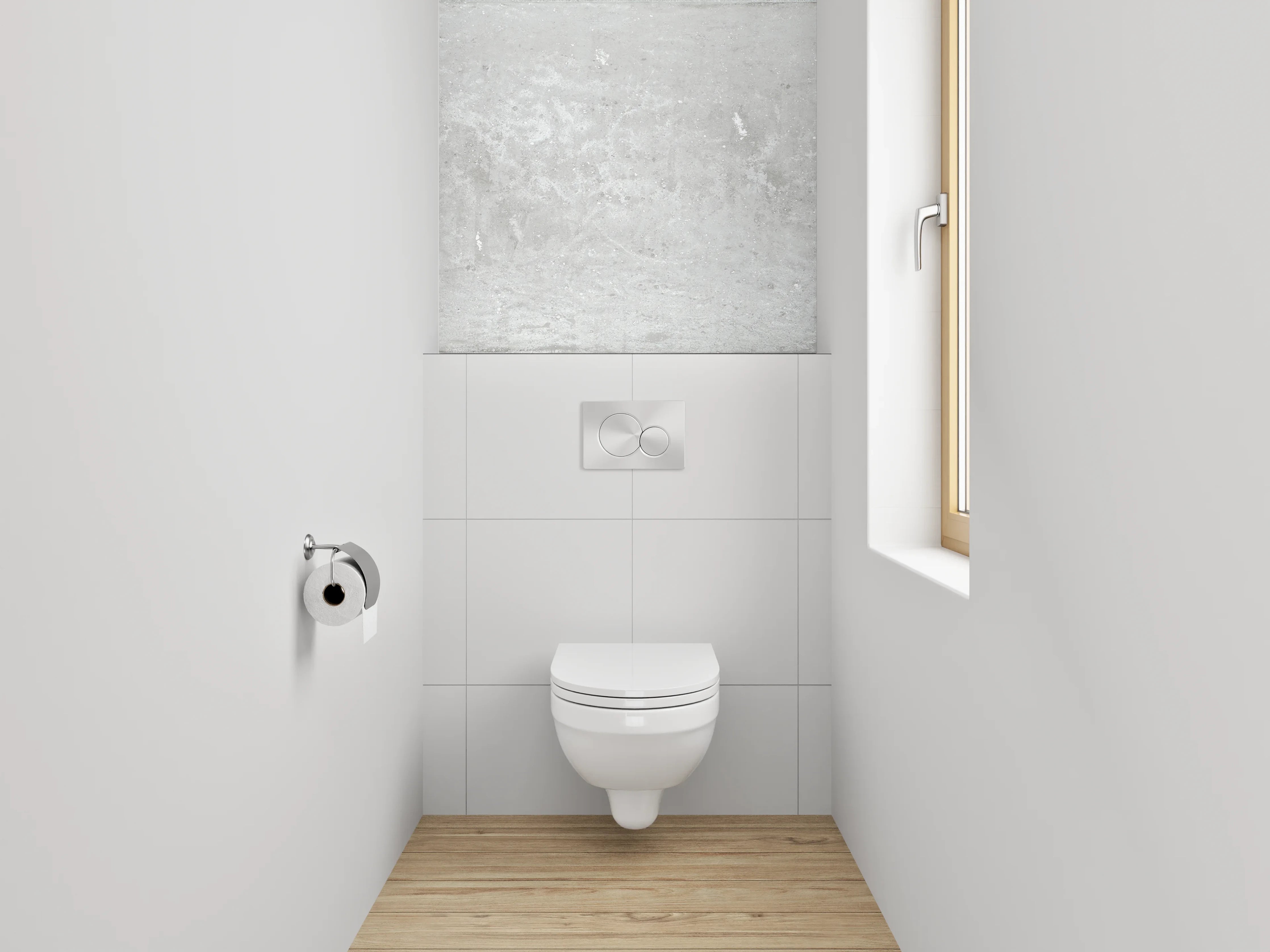 WC-Rückwand - Grauweiß Designfliese in Betonlook