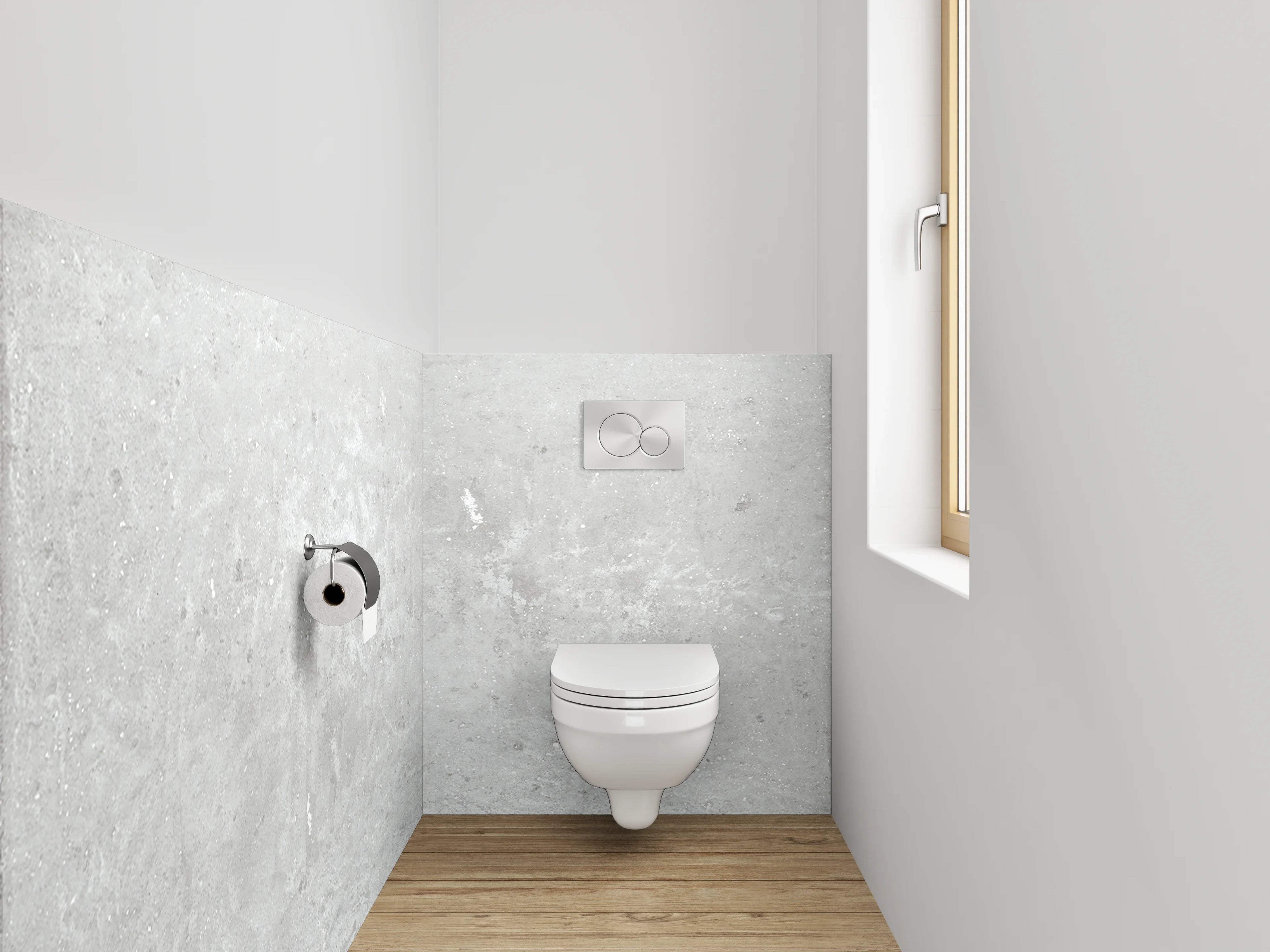 WC-Rückwand - Grauweiß Designfliese in Betonlook