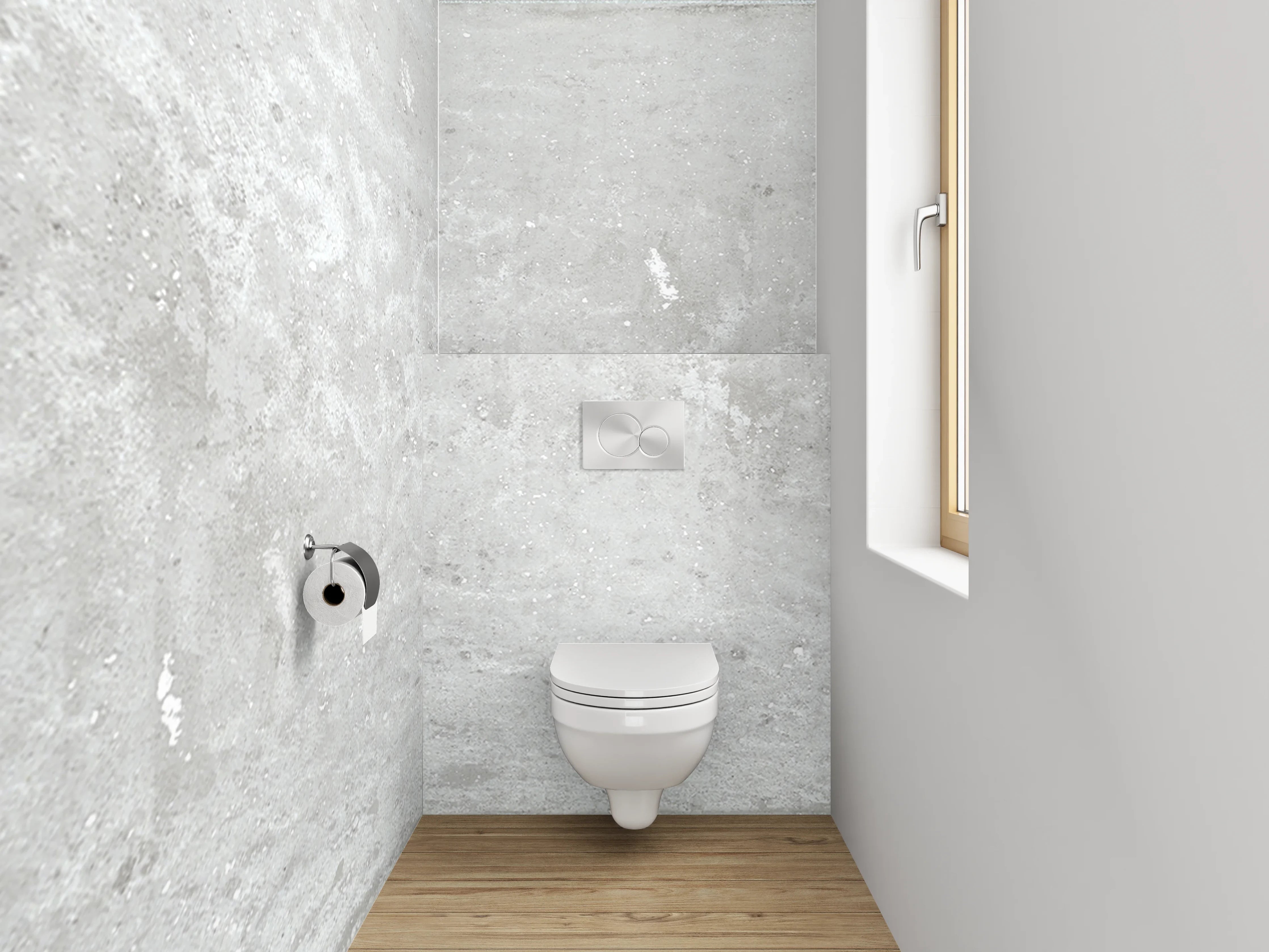 WC-Rückwand - Grauweiß Designfliese in Betonlook