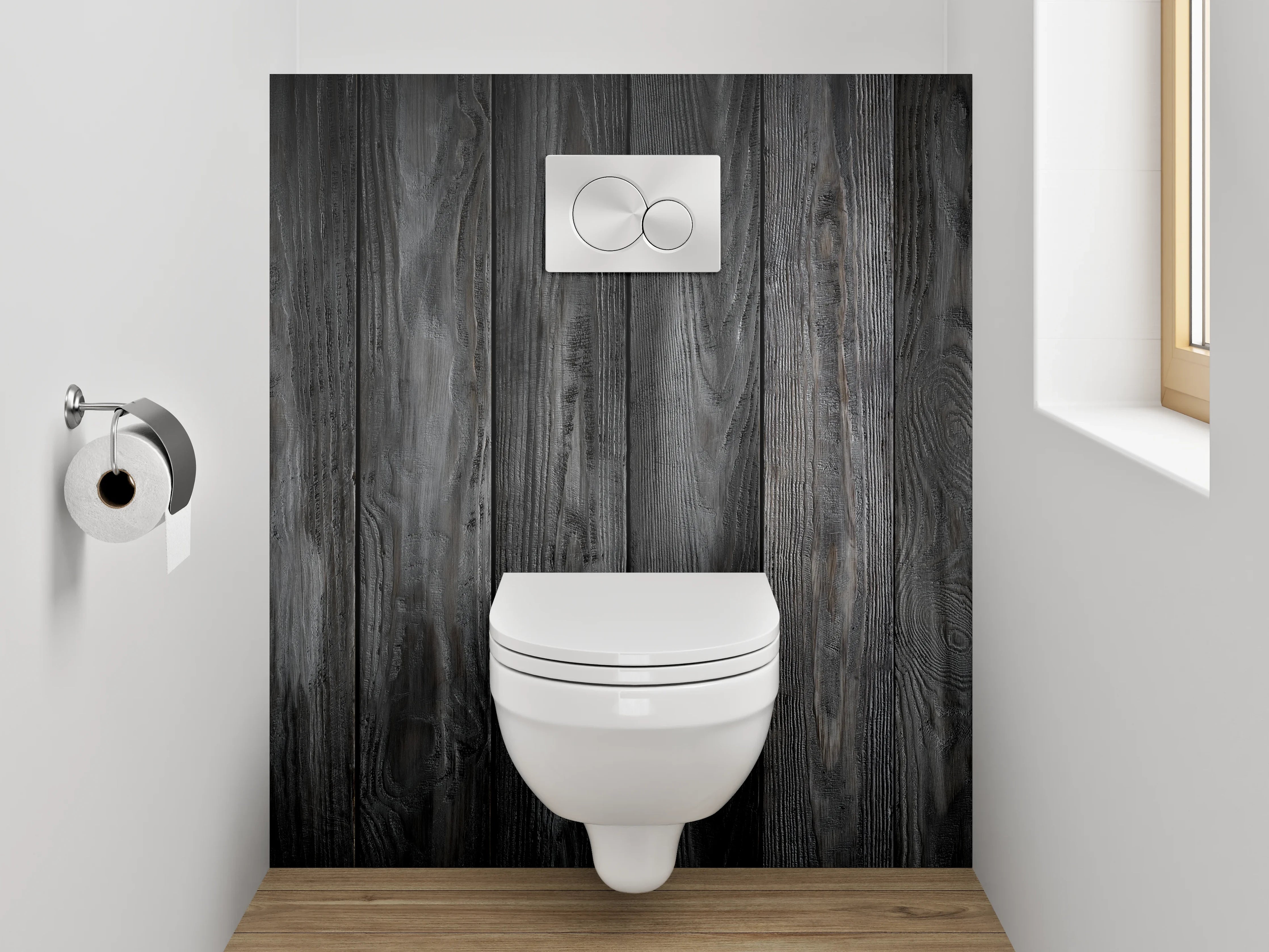 WC-Rückwand - Grauweiße Holzvertäfelung