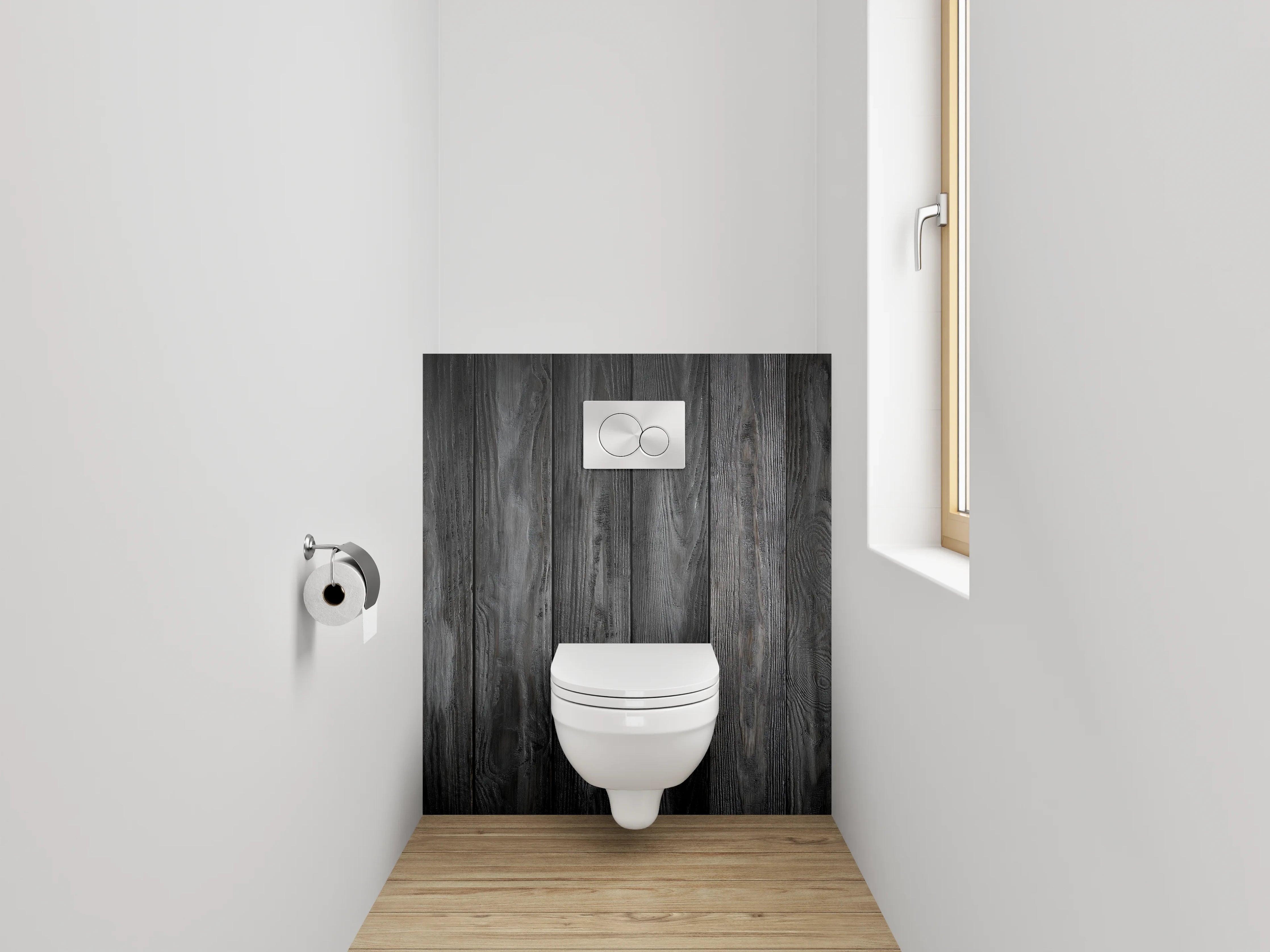 WC-Rückwand - Grauweiße Holzvertäfelung