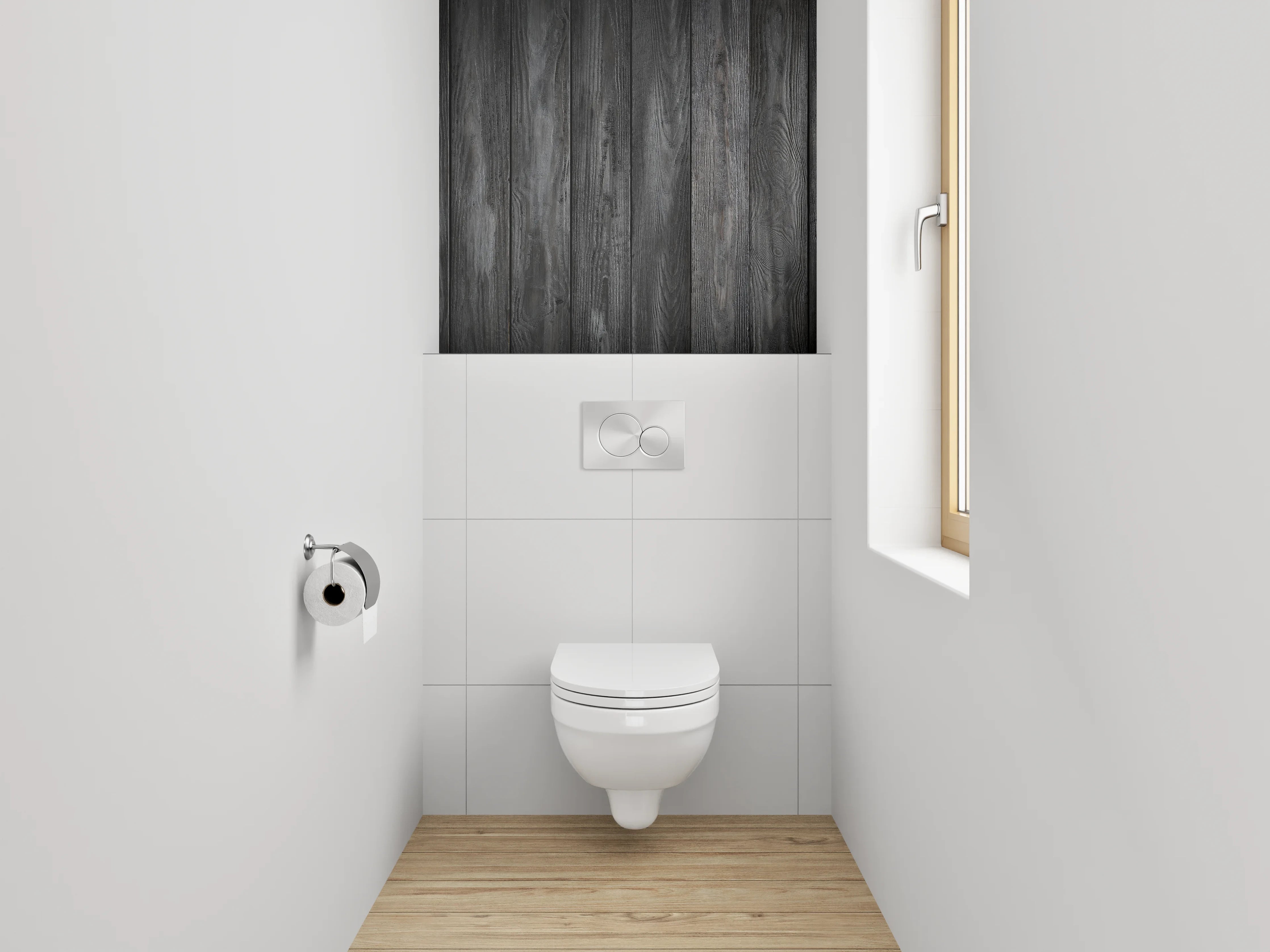 WC-Rückwand - Grauweiße Holzvertäfelung