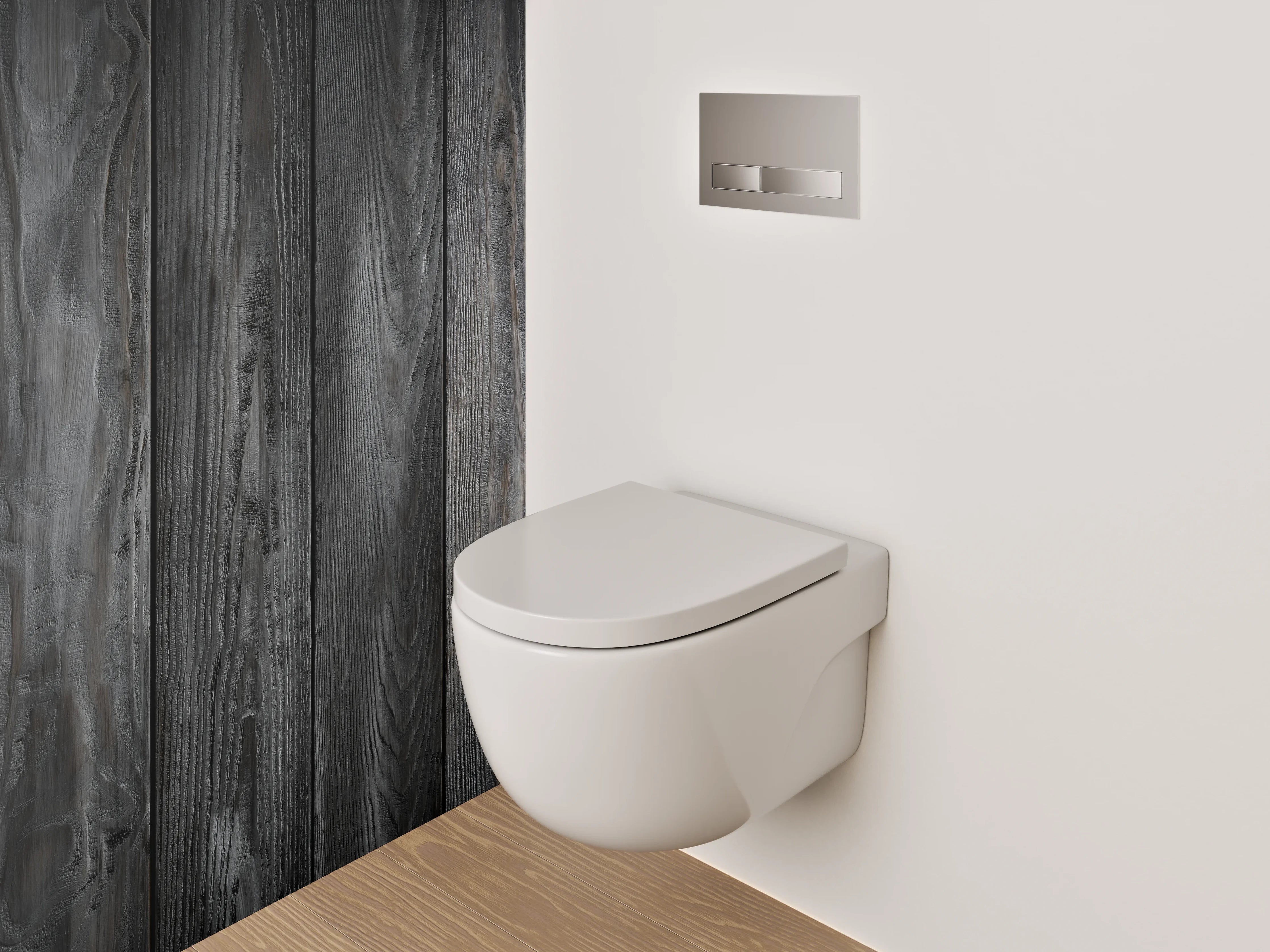 WC-Rückwand - Grauweiße Holzvertäfelung