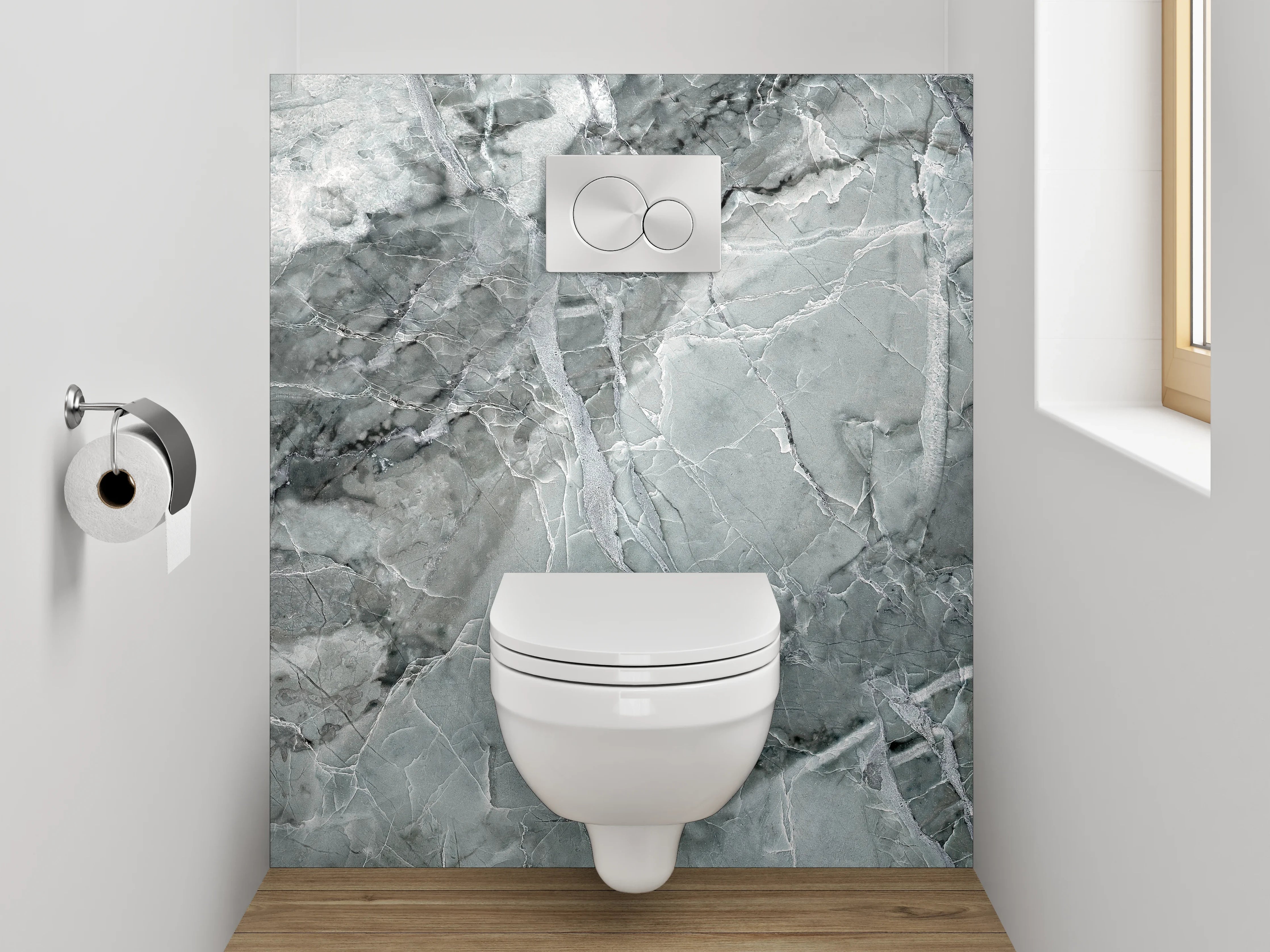 WC-Rückwand - Grauweißer Marmorglanz Chic