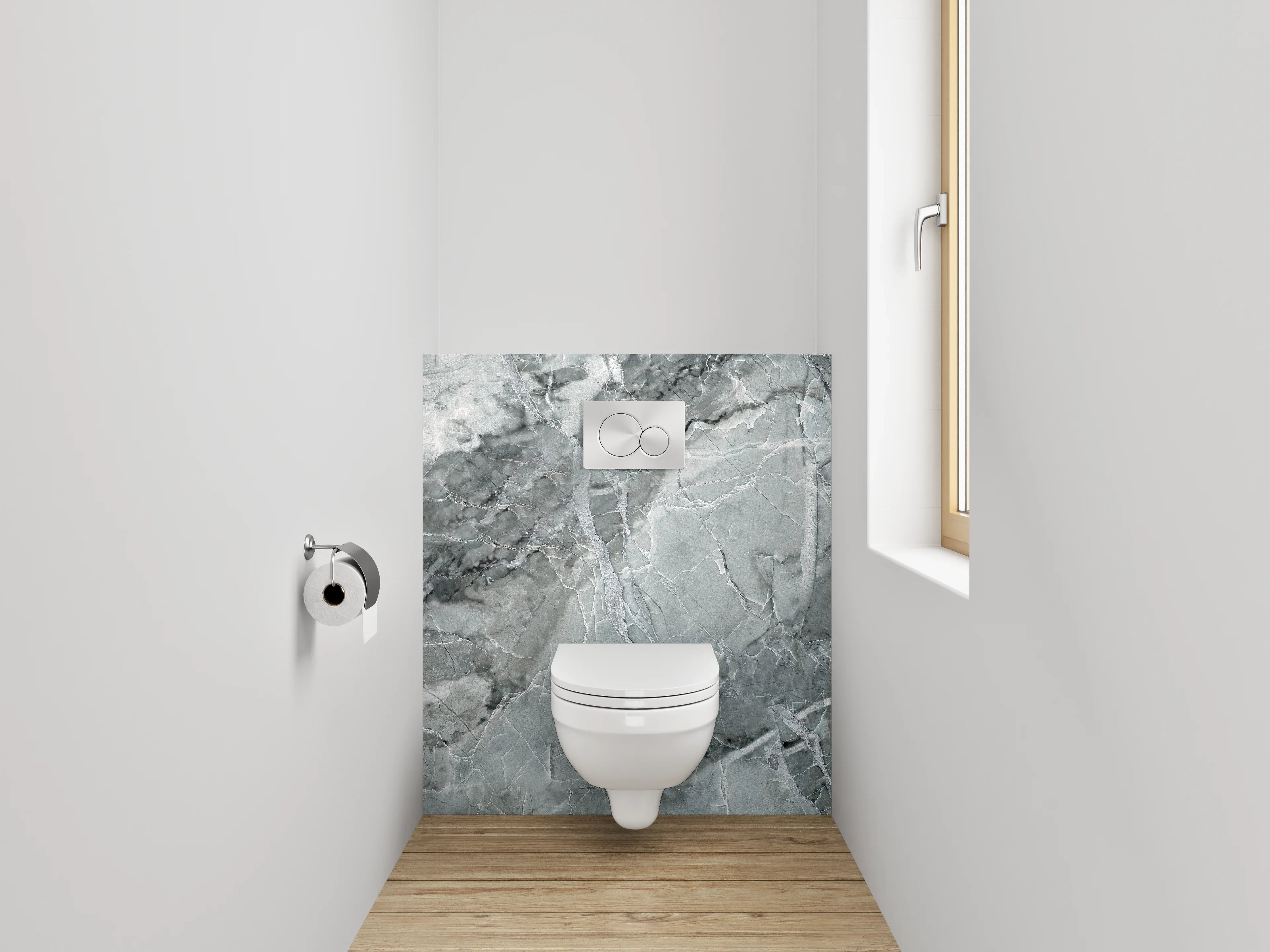 WC-Rückwand - Grauweißer Marmorglanz Chic