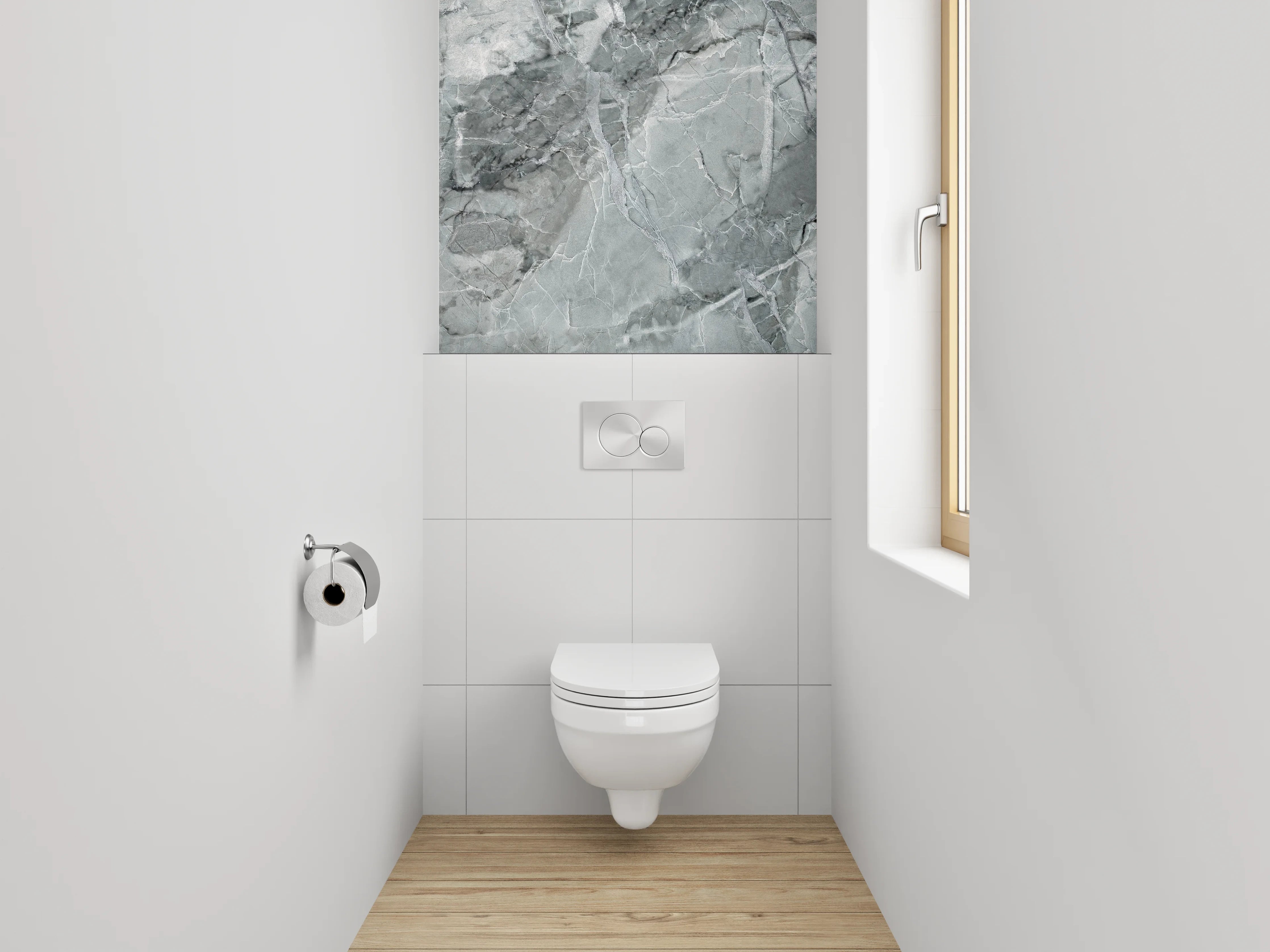 WC-Rückwand - Grauweißer Marmorglanz Chic