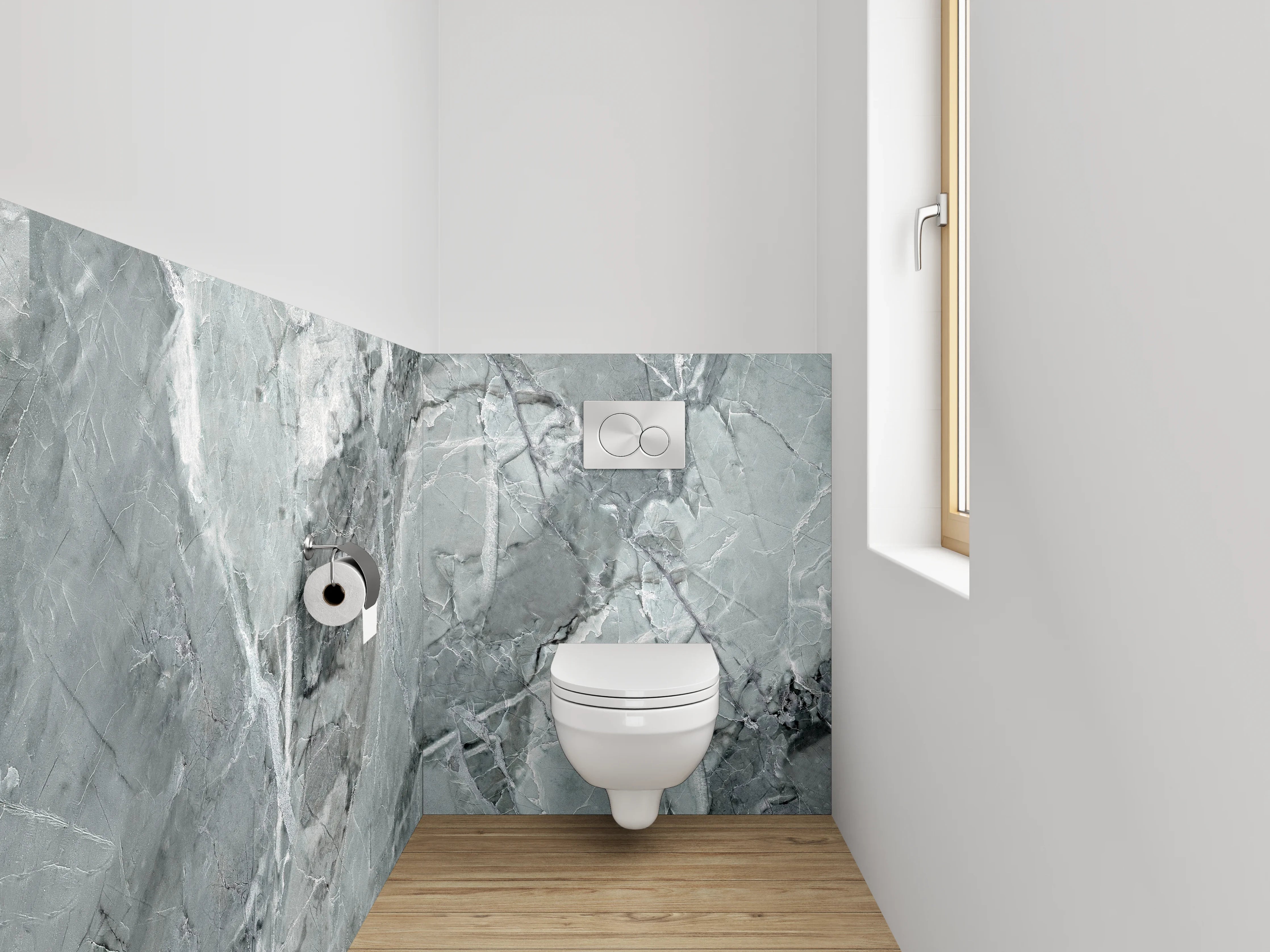 WC-Rückwand - Grauweißer Marmorglanz Chic