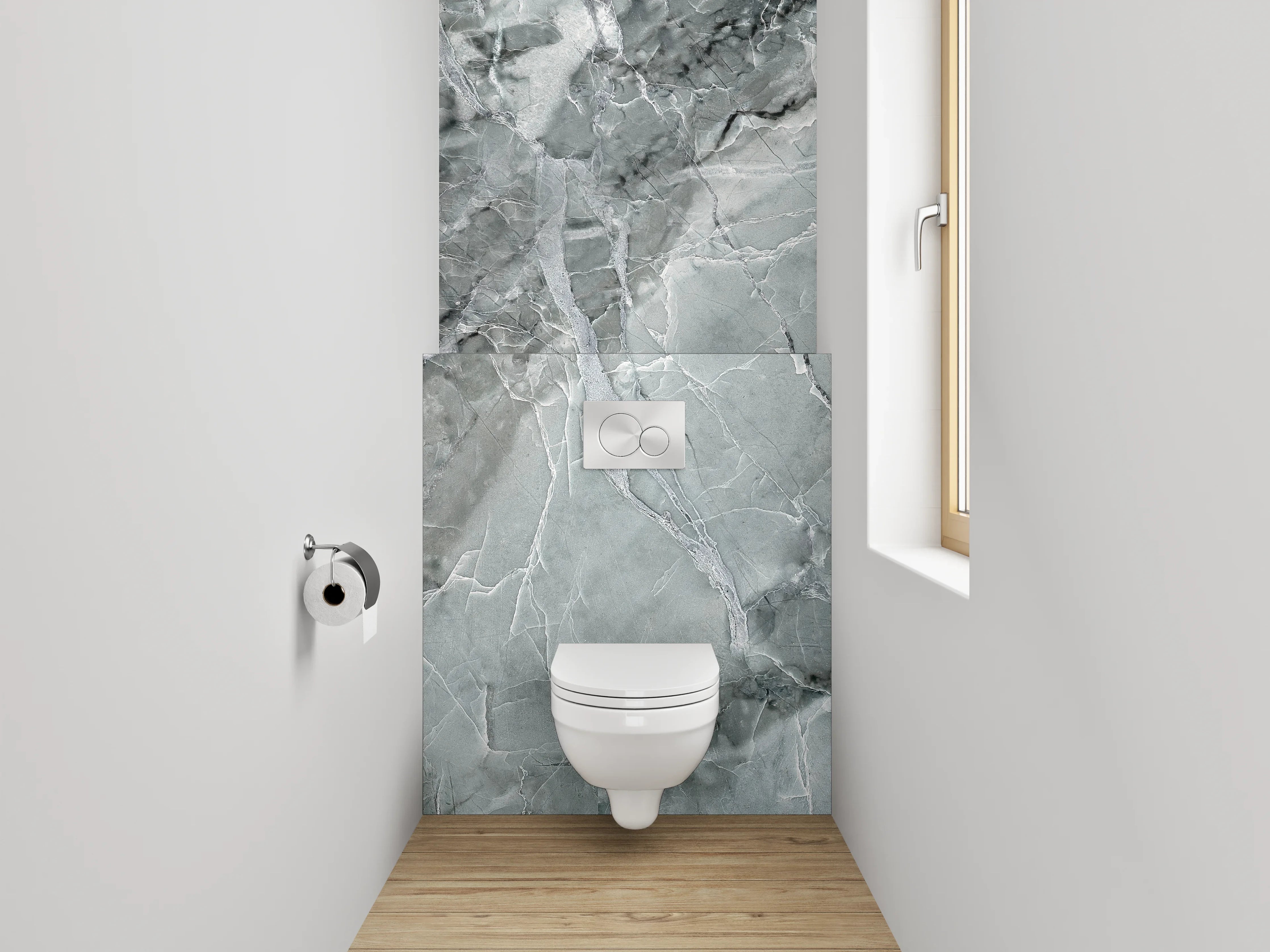 WC-Rückwand - Grauweißer Marmorglanz Chic