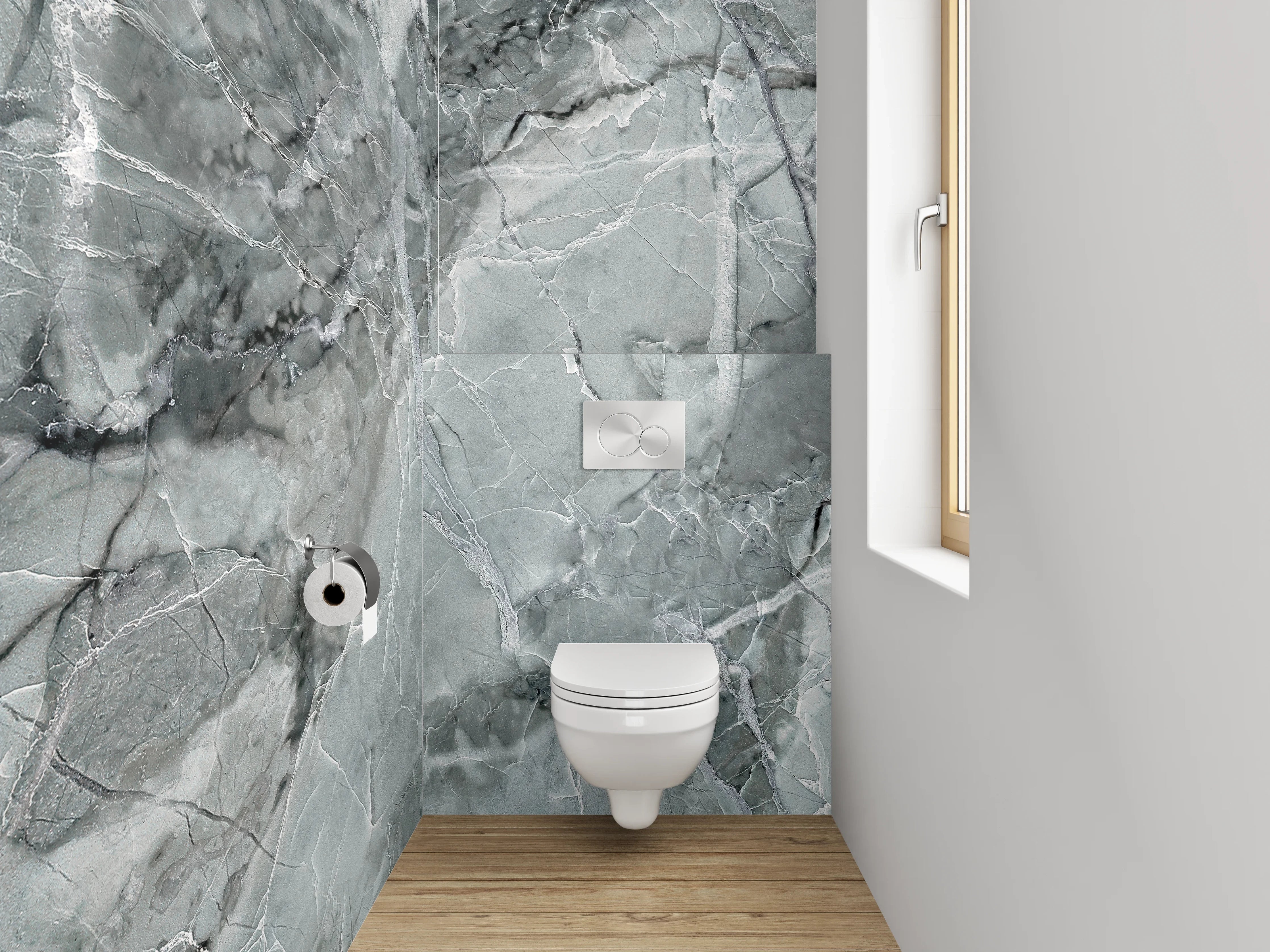 WC-Rückwand - Grauweißer Marmorglanz Chic